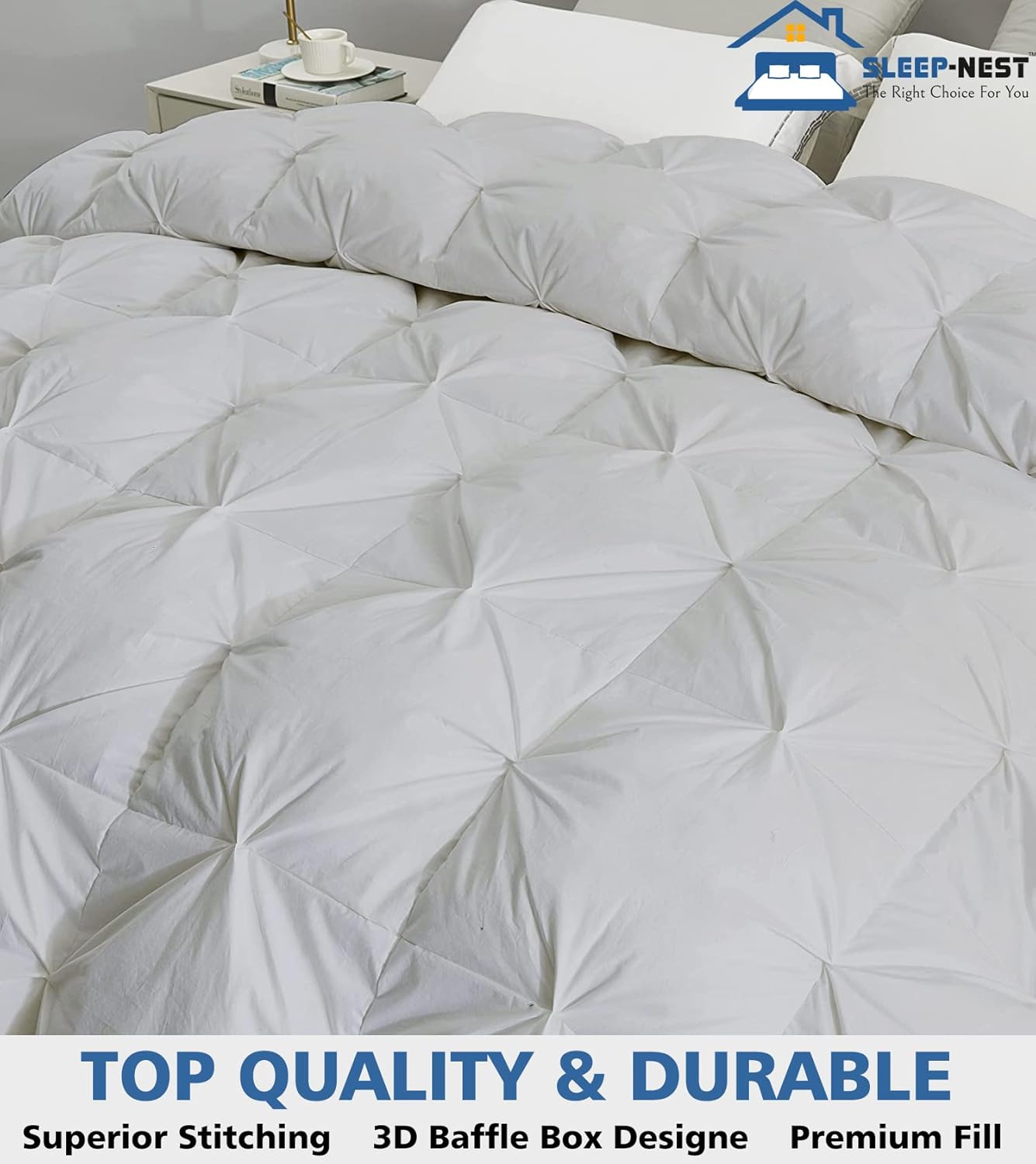 SLEEP-NEST Edredón King extragrande de 128 x 120 pulgadas, exquisito diseño plisado, edredones alternativos de 1 pieza con 8 pestañas  bucles de 400