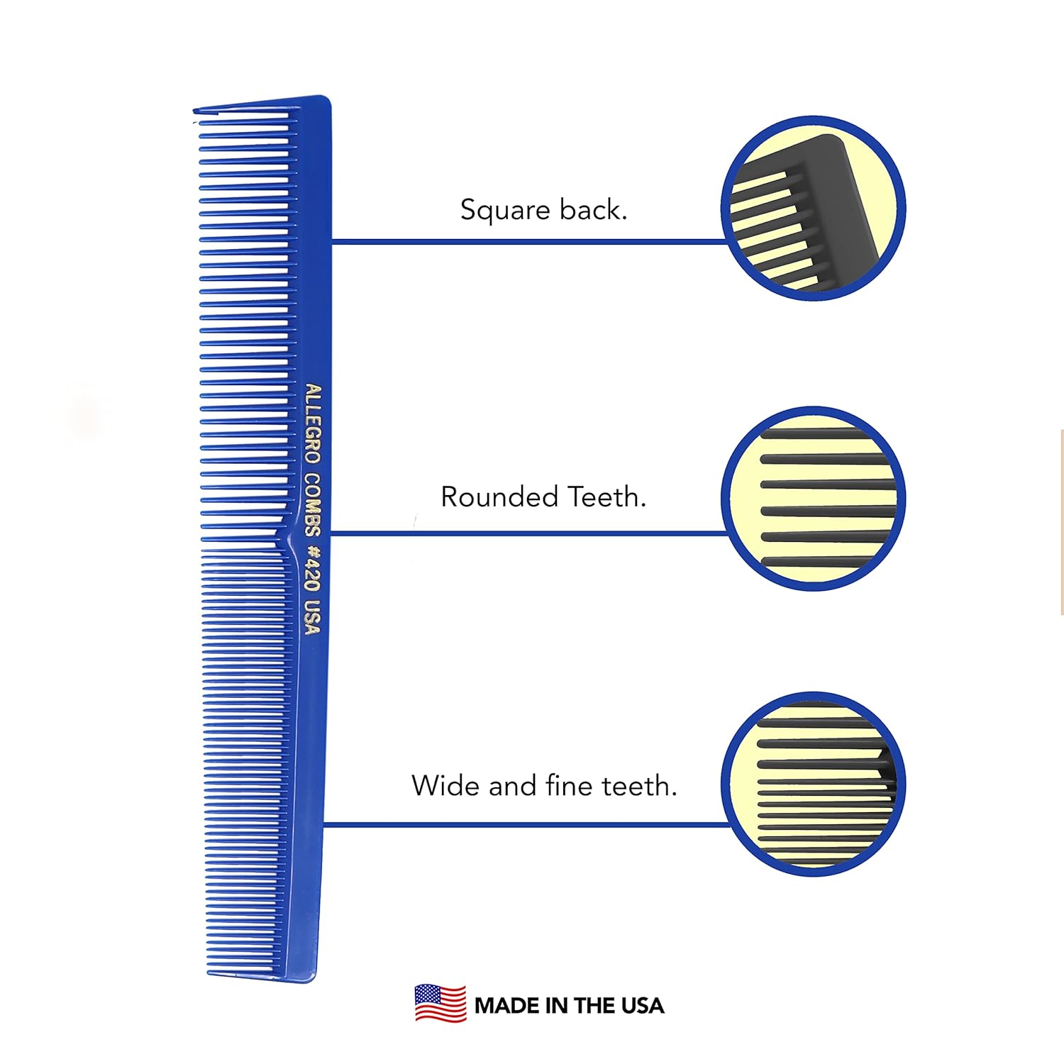 Allegro Combs Juego de corte de pelo #420 y #450 Peines de peluquero para estilistas cónicos – 24 peines azules