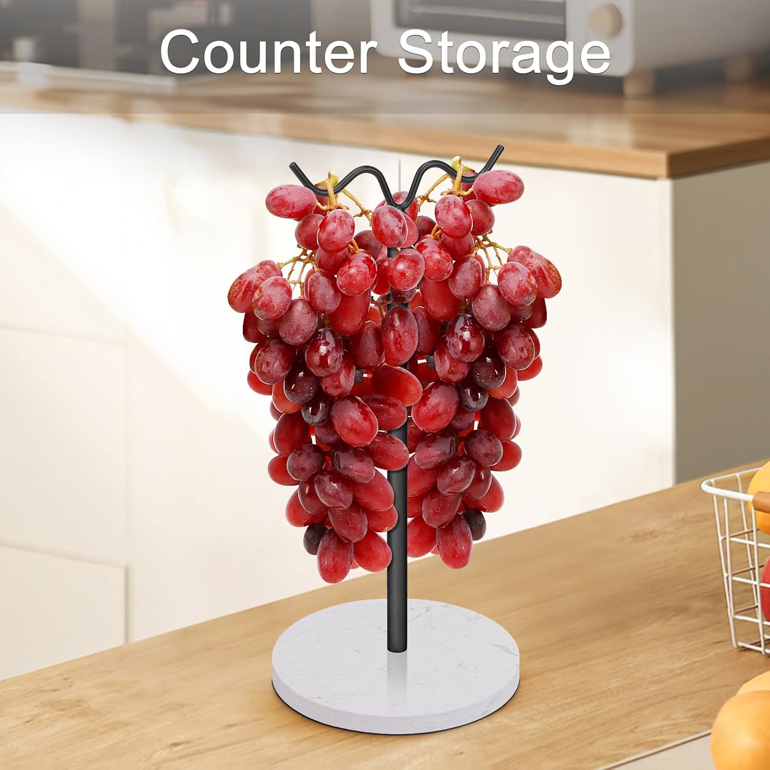 Soporte de plátano de pie con base de mármol, gancho de plátano para encimera de cocina, estantes de frutas resistentes y equilibrados con