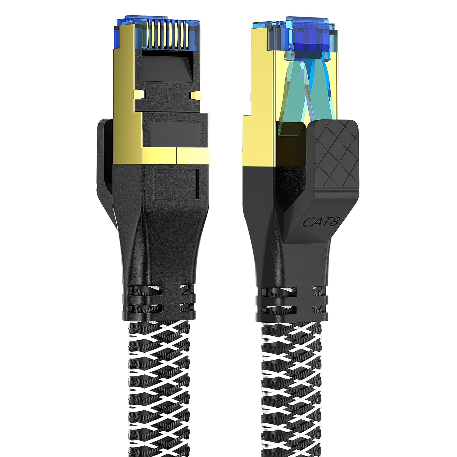 Cable Ethernet Cat 8 de 10 pies, cable de red LAN Cat8 de alta velocidad tejido de nailon para exteriores e interiores, cable Ethernet SFTP RJ45