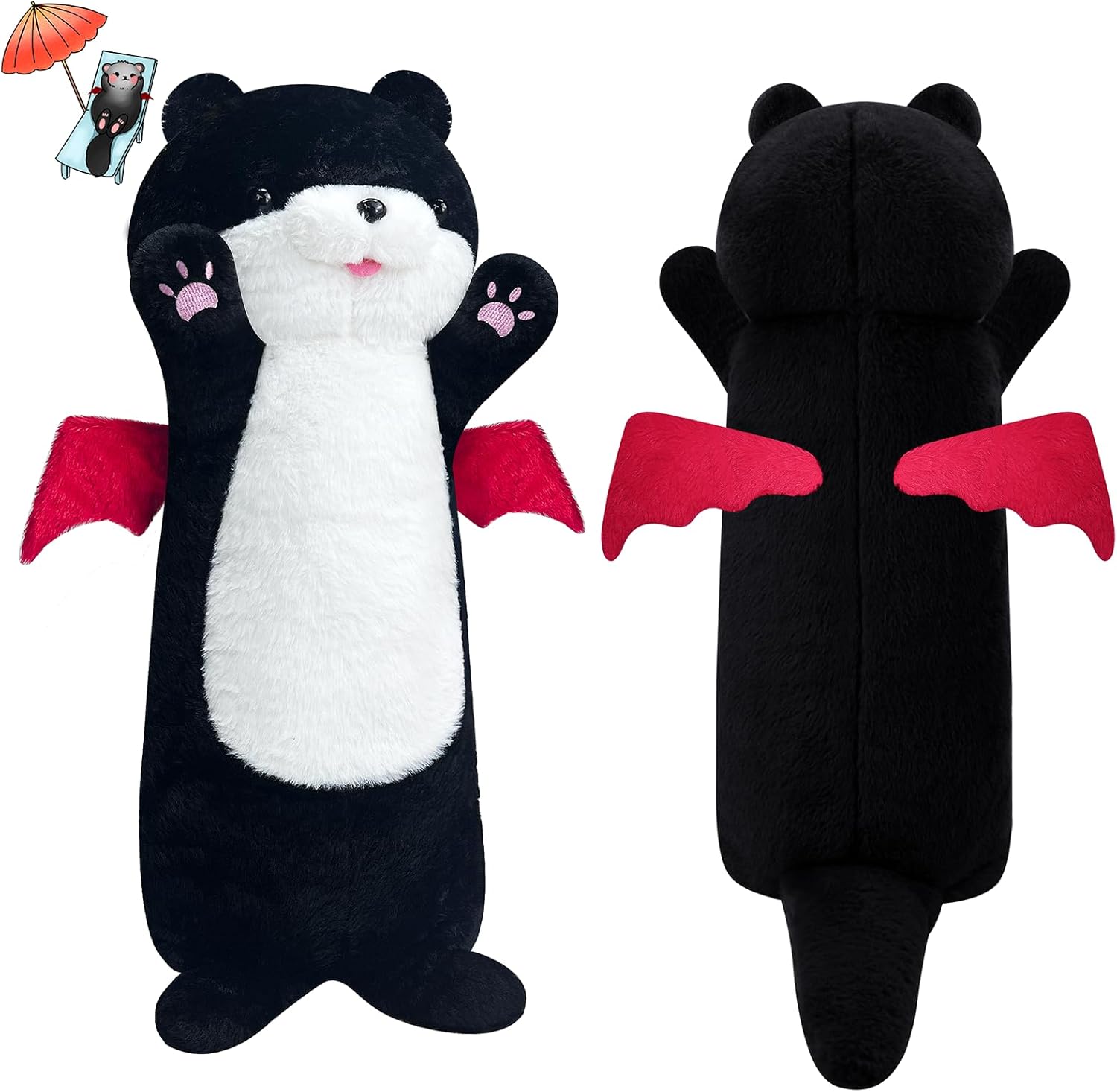Almohada corporal larga de felpa de gato negro de 26 pulgadas, peluche de gato gigante, peluches de Halloween, lindo y suave bebé con peso de nutria