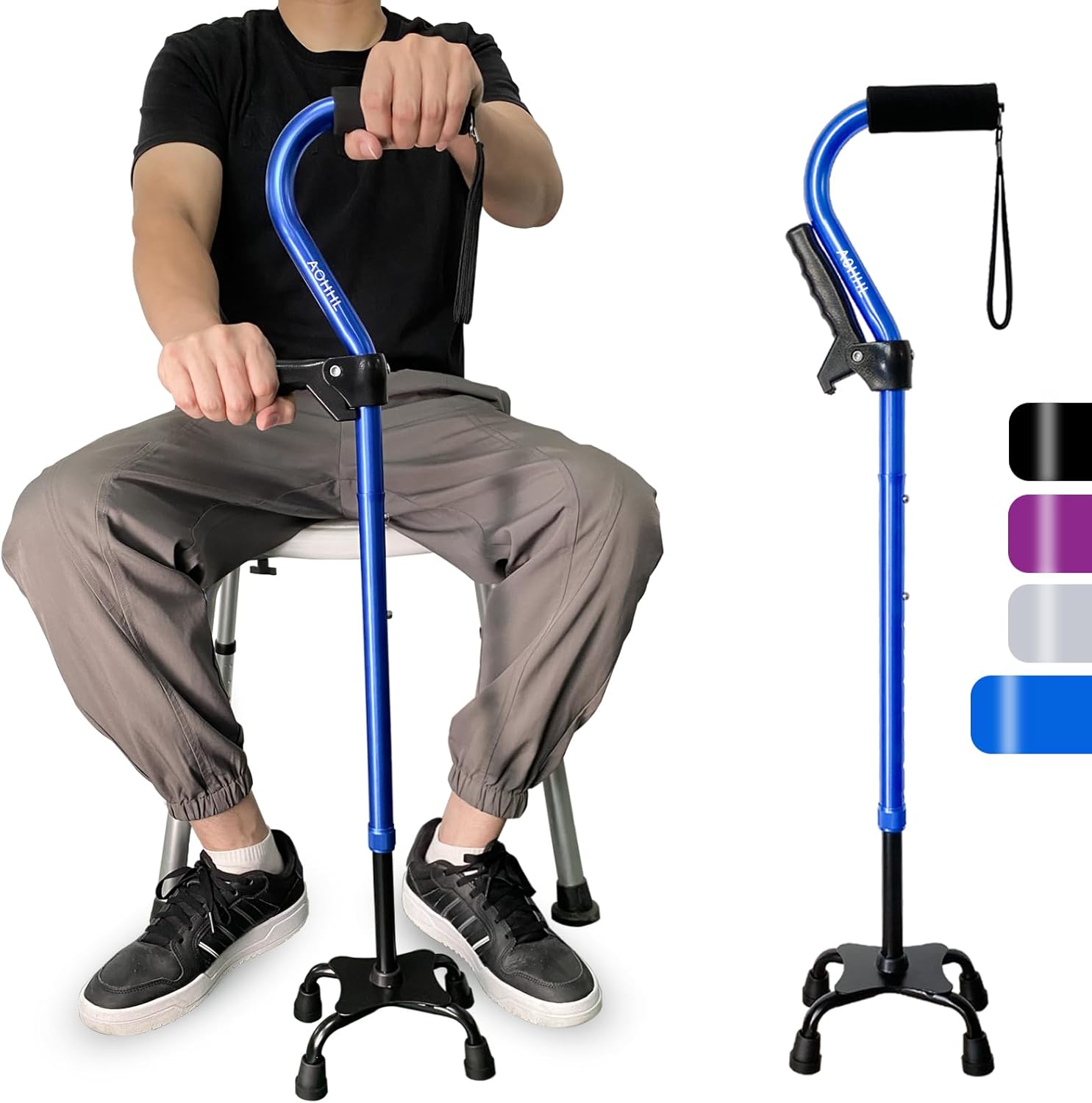 AOHHL Bastón plegable y ajustable para hombres y mujeres y personas mayores, ligero y resistente con base de 4 puntas para mayor equilibrio de