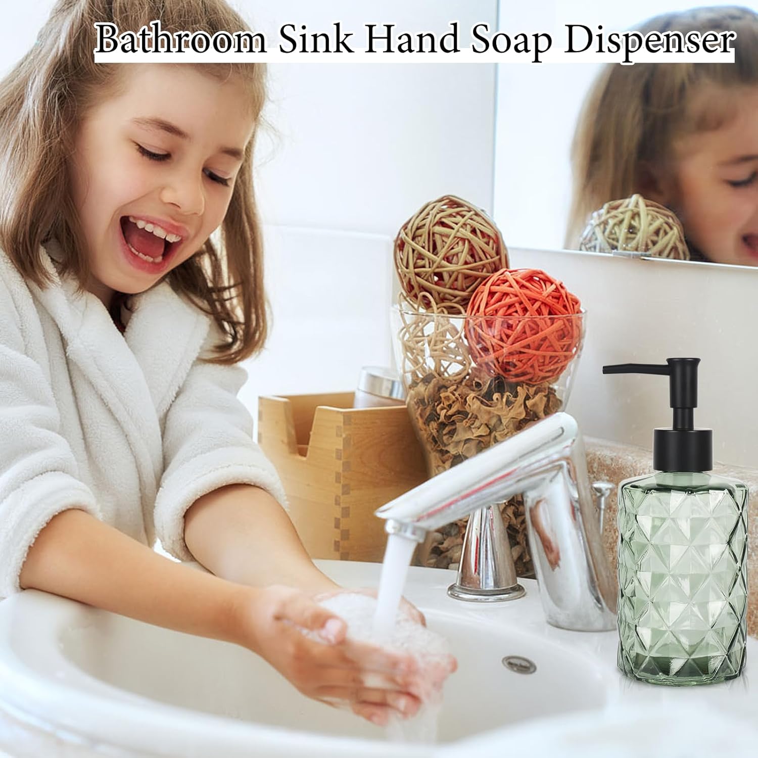 Dispensador de jabón de vidrio transparente, dispensador de jabón líquido de manos de 11 onzas11.2 fl oz para fregadero de cocina y baño, juego de