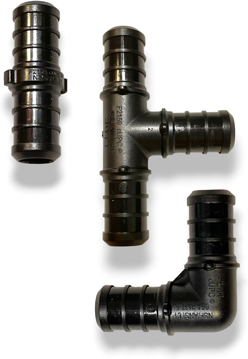 PEX – Paquete de 60 camisetas, acoplamientos y codos de 12 pulgada, accesorios de polietileno PPSU Crimp Pex (F2159) con codos (20 unidades),