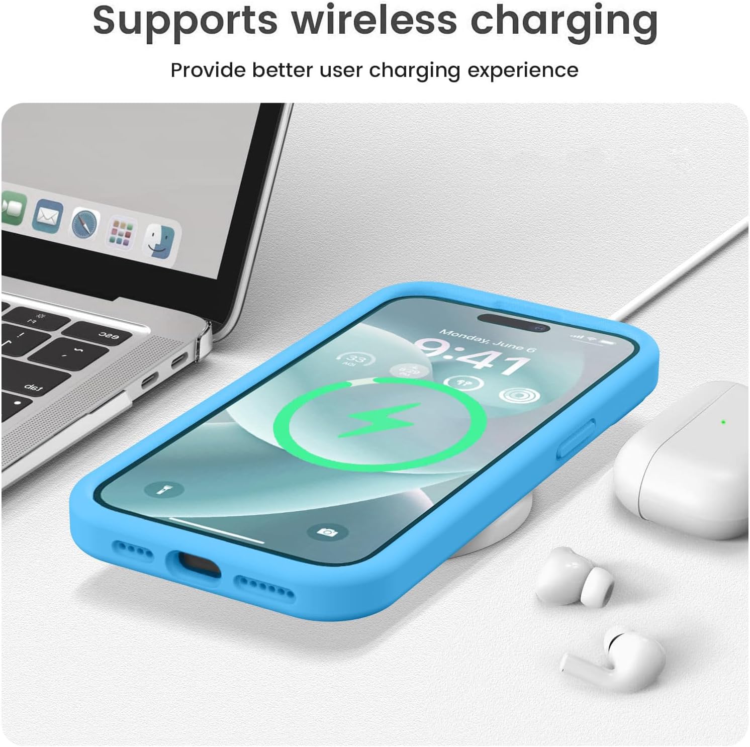 Vooii Funda compatible con iPhone 15 Pro, silicona líquida Defender mejorada, protección mejorada de la cámara forro de microfibra suave