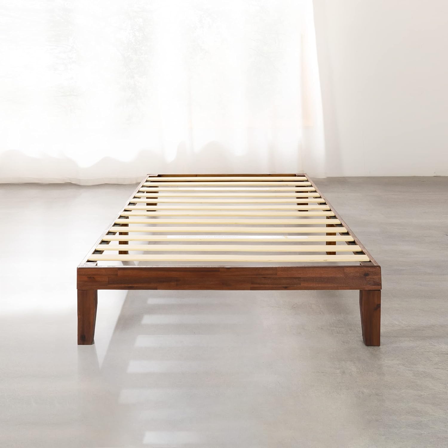 Mellow Naturalista Classic – Cama de plataforma de madera maciza de 12 pulgadas, listones de madera, no necesita somier, fácil montaje, tamaño