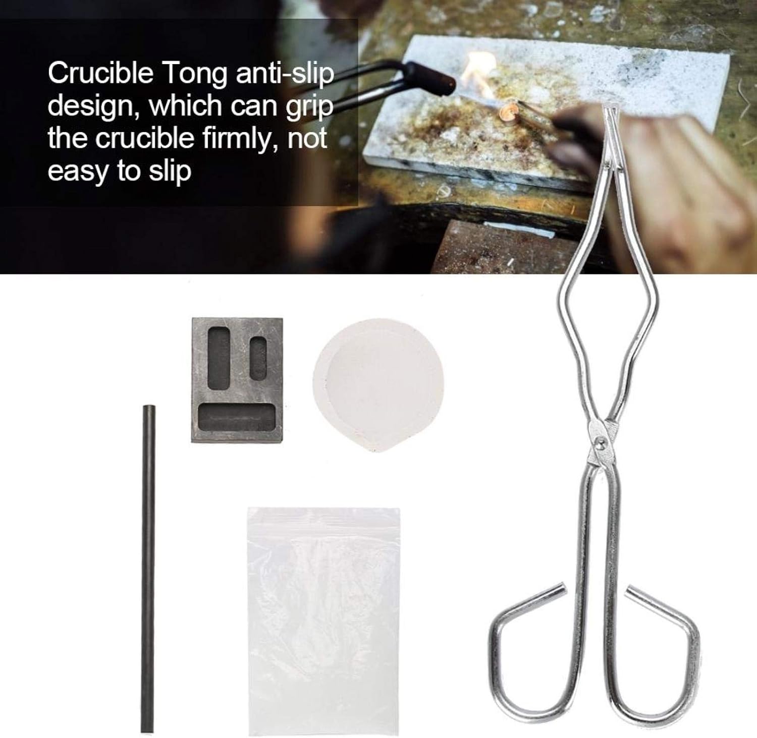 zjchao Juego de crisoles de grafito, crisol + varilla de grafito + molde de lingote de grafito + bórax 1.06 oz + pinzas para crisol de fundición