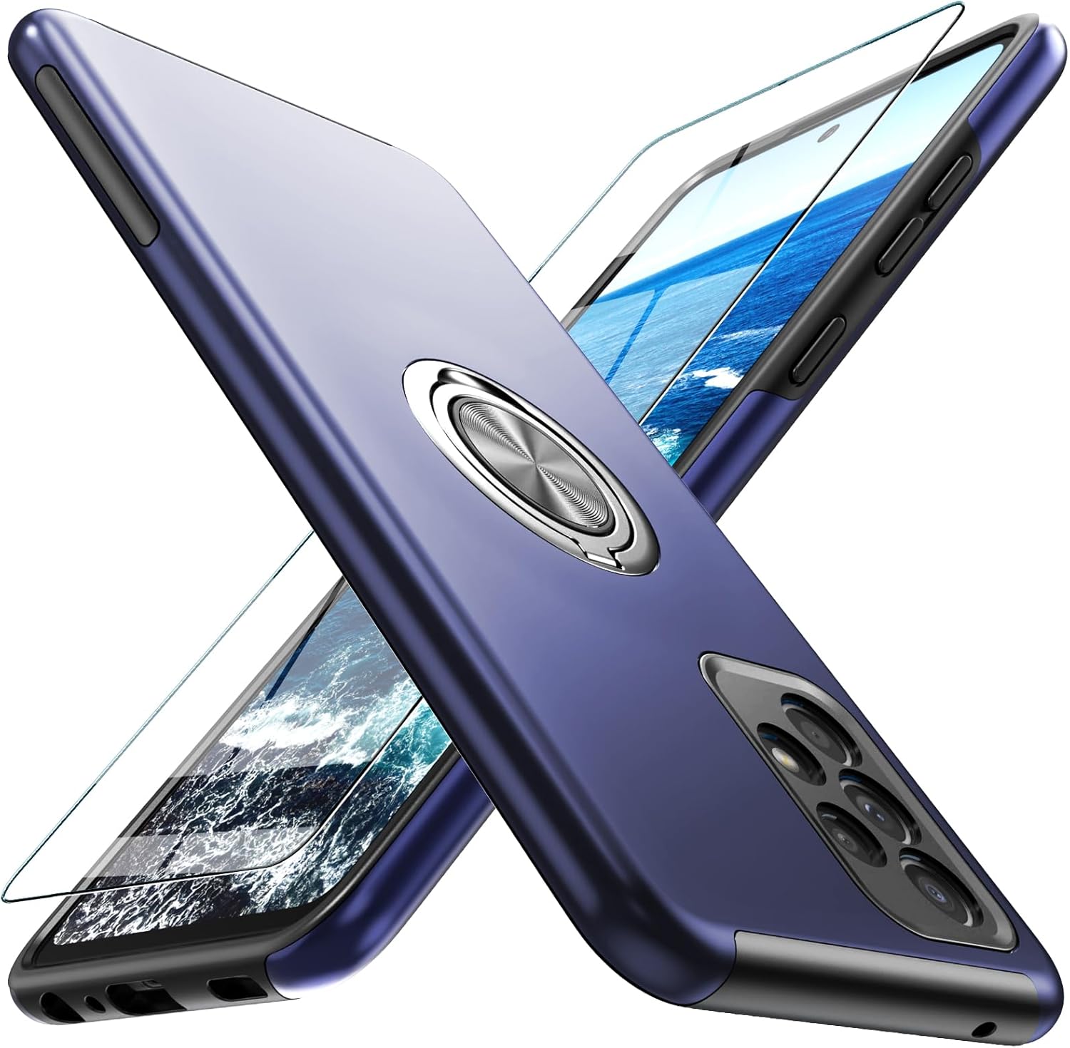 Yamink Funda para Samsung Galaxy A52 5G con protector de pantalla de vidrio templado, híbrida 2 en 1, funda protectora delgada y resistente con