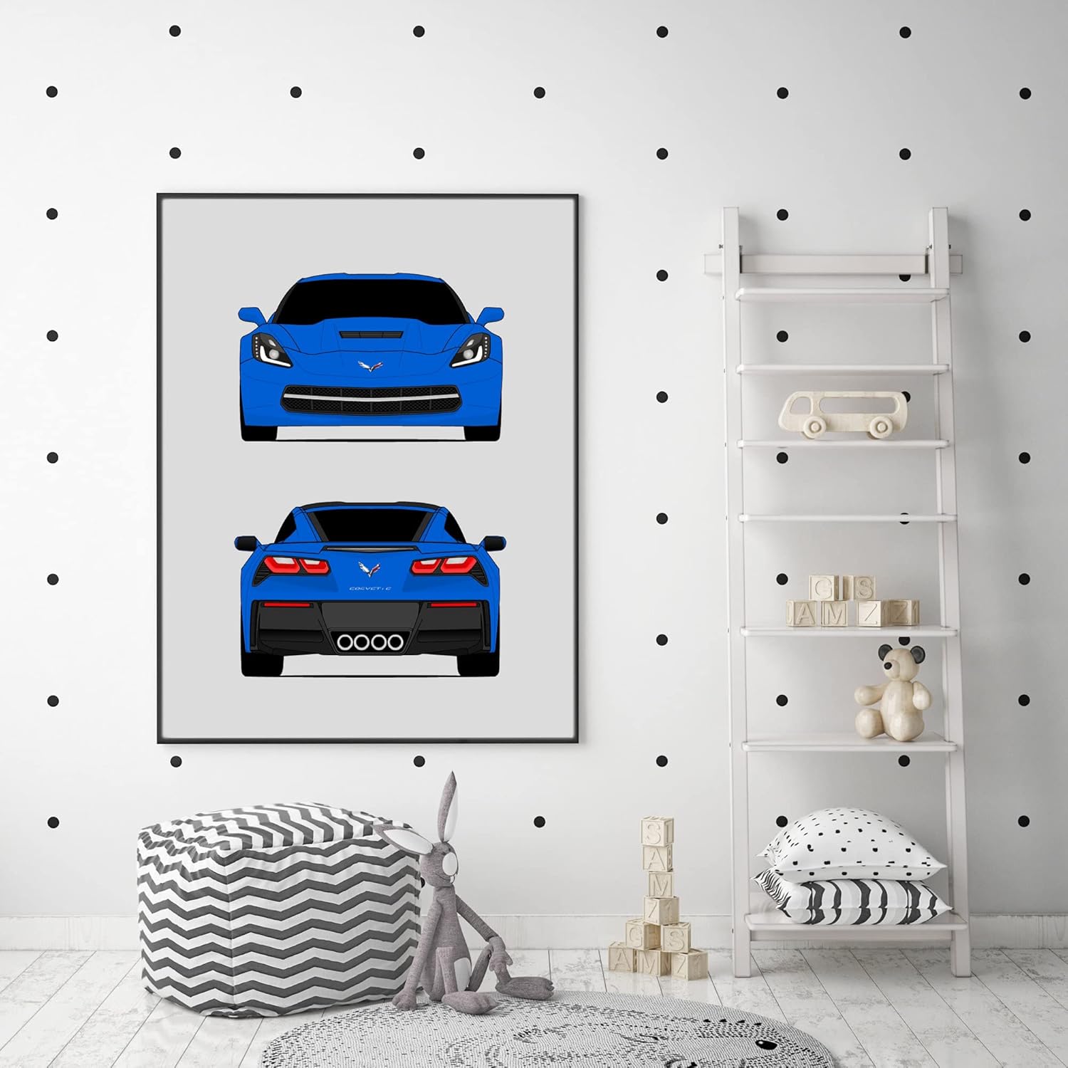 Chevy Corvette C7 Z51 Stingray (2014-2019) (Front and Rear) 7th Generation Inspired Poster Print Wall Art Decor Handmade (Unframed)
