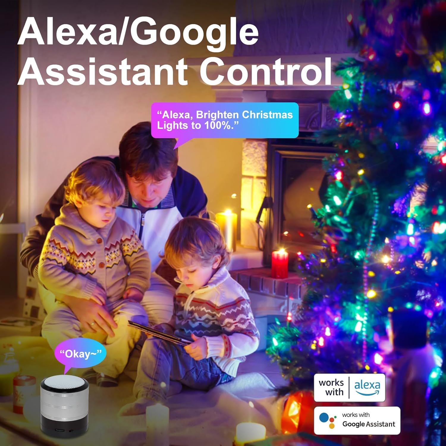 Quanquer Luces de Navidad inteligentes para exteriores, 196 pies, 600 LED RGB inteligentes WiFi que cambian de color, luces de Navidad controladas
