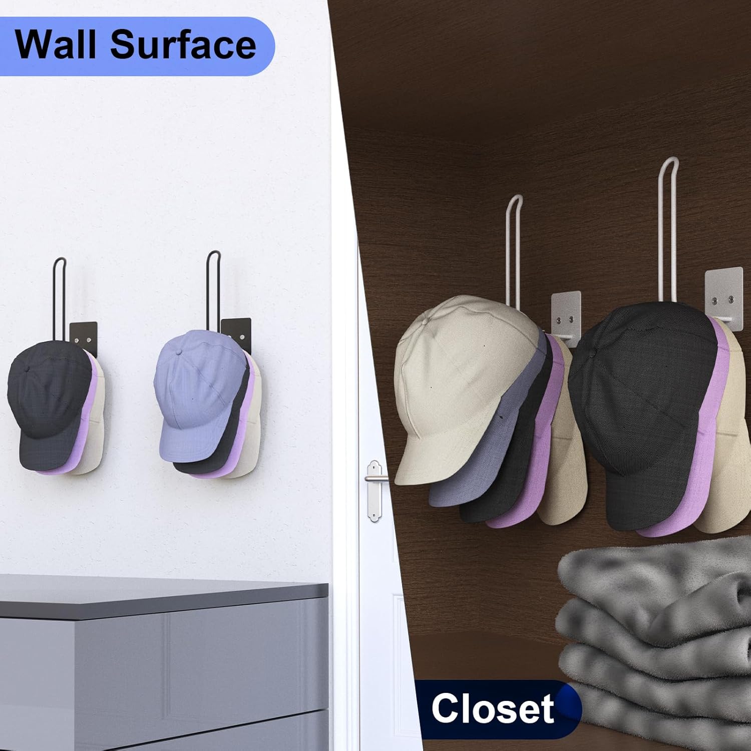 Paquete de 2 estantes para gorras de béisbol, organizador de sombreros para gorra de béisbol, almacenamiento de sombreros para gorras de béisbol,