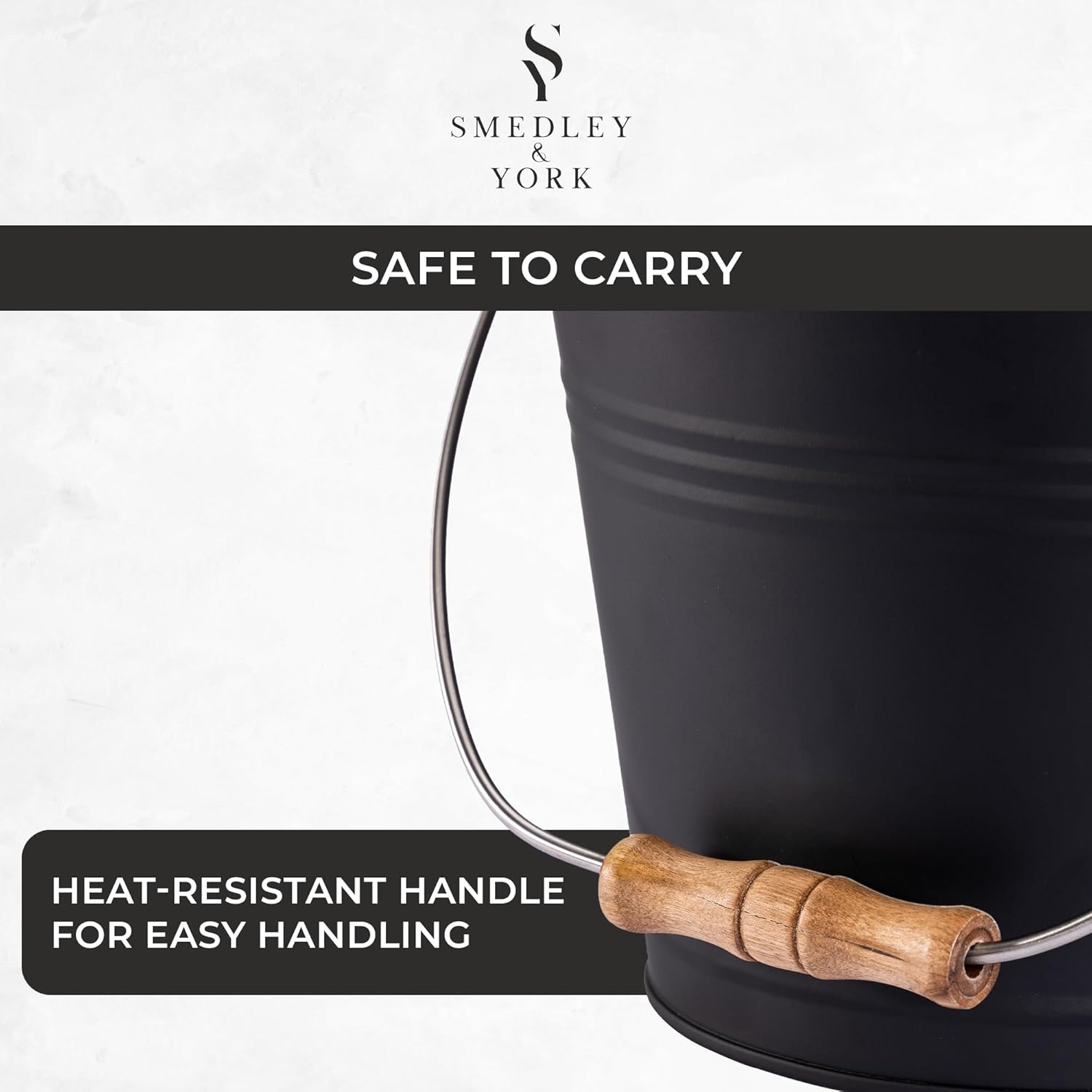 Smedley & York Mini cubo de ceniza con tapa, incluye herramientas para chimenea, cubo, pala y escoba, cubo de metal de carbón de 1.5 galones con