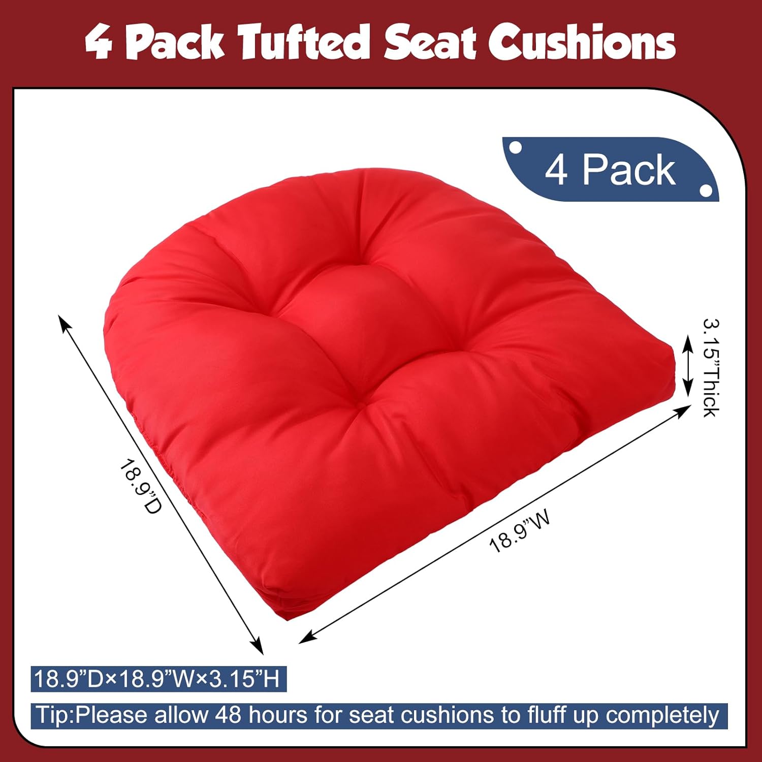 Barydat 4 cojines para sillas de exterior de 18.9 x 18.9 pulgadas, cojines para muebles de patio, cojín de asiento con esquinas redondas para silla