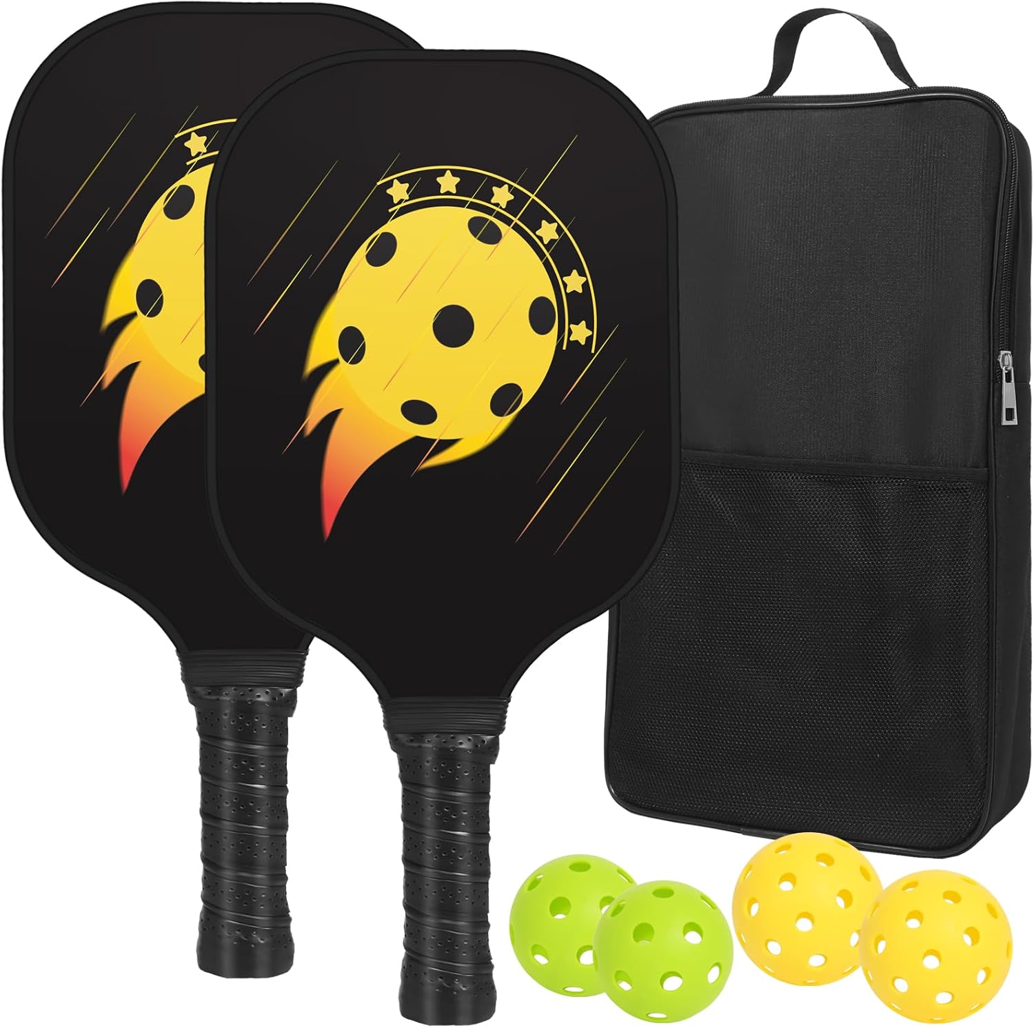Juego de palas de pickleball  2 paletas de fibra de vidrio, 4 bolas, bolsa de transporte  Juego de paletas de pepinillo compatible con USAPA,