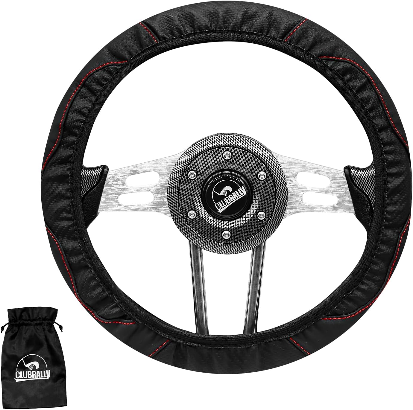 Funda universal para volante de carrito de golf, funda de cuero antideslizante de 15 pulgadas para auto club, Yahama, EZGO (negro)