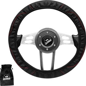 Funda universal para volante de carrito de golf, funda de cuero antideslizante de 15 pulgadas para auto club, Yahama, EZGO (negro) Funda universal para volante de carrito de golf, funda de cuero antideslizante de 15 pulgadas para auto club, Yahama, EZGO (negro)