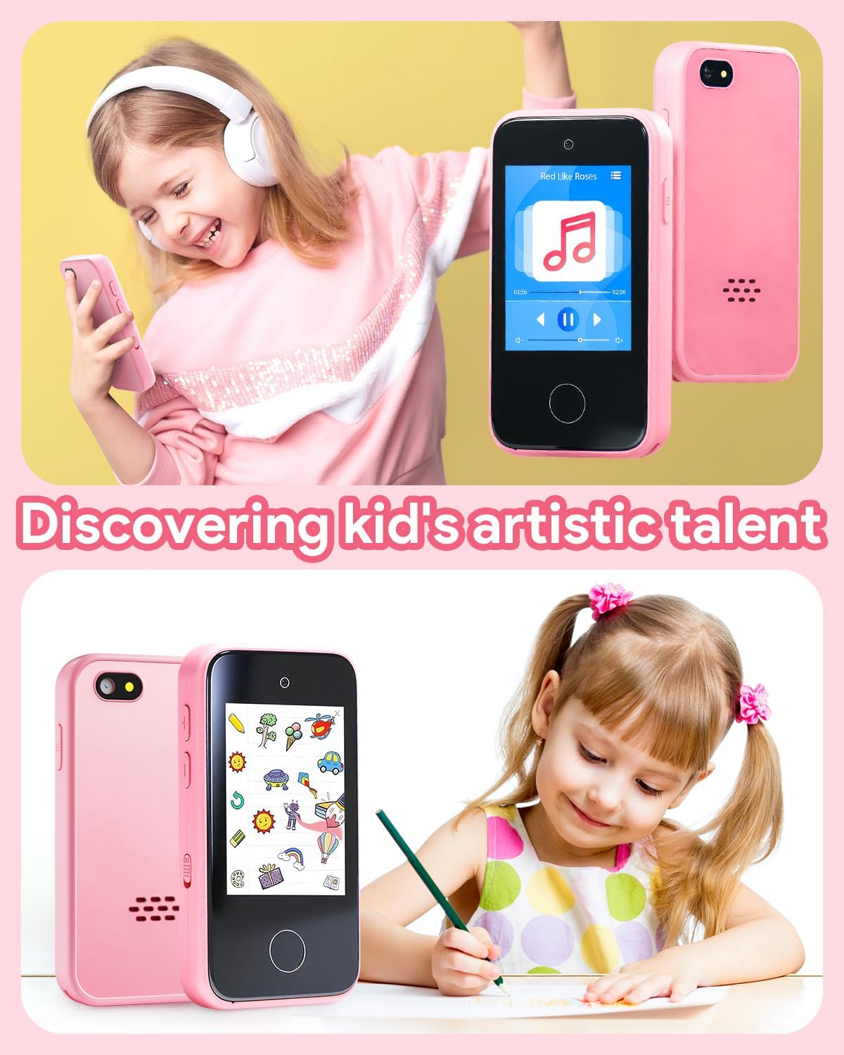 Yuuchoringee Teléfono inteligente para niños para niñas, regalos de aprendizaje para niñas, juguetes con cámara, teléfono para juegos para edades de