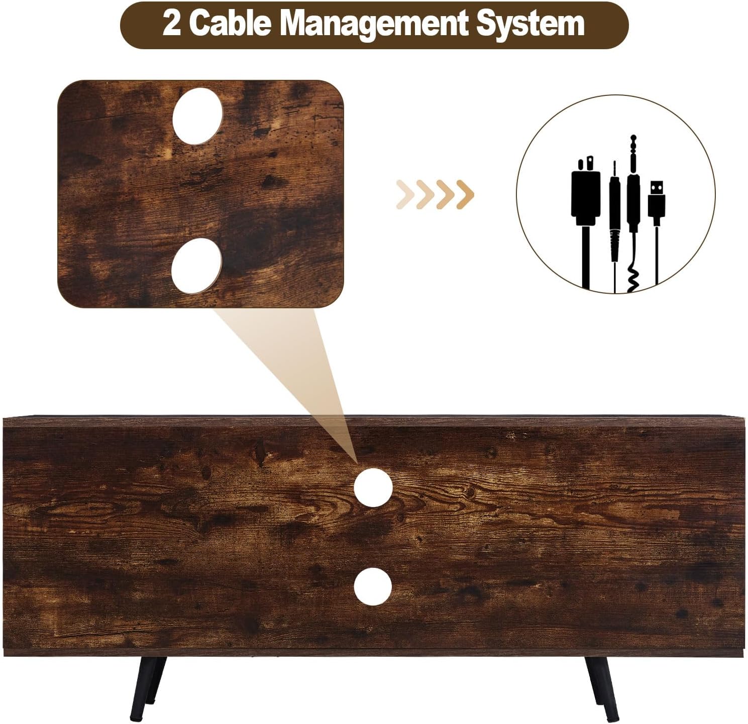 TUKAILAI Soporte de TV para TV de 55 pulgadas, centro de entretenimiento con estantes de almacenamiento y 2 gabinetes, mesa consola de TV con patas