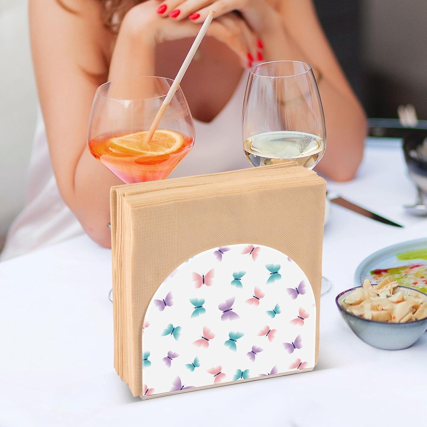 Butterfly Acrylic Napkin Holder Clear Paper Napkin Table Tabletop Tissue Dispenser Kitchen Dining Room Bathroom Party Hotel Decor