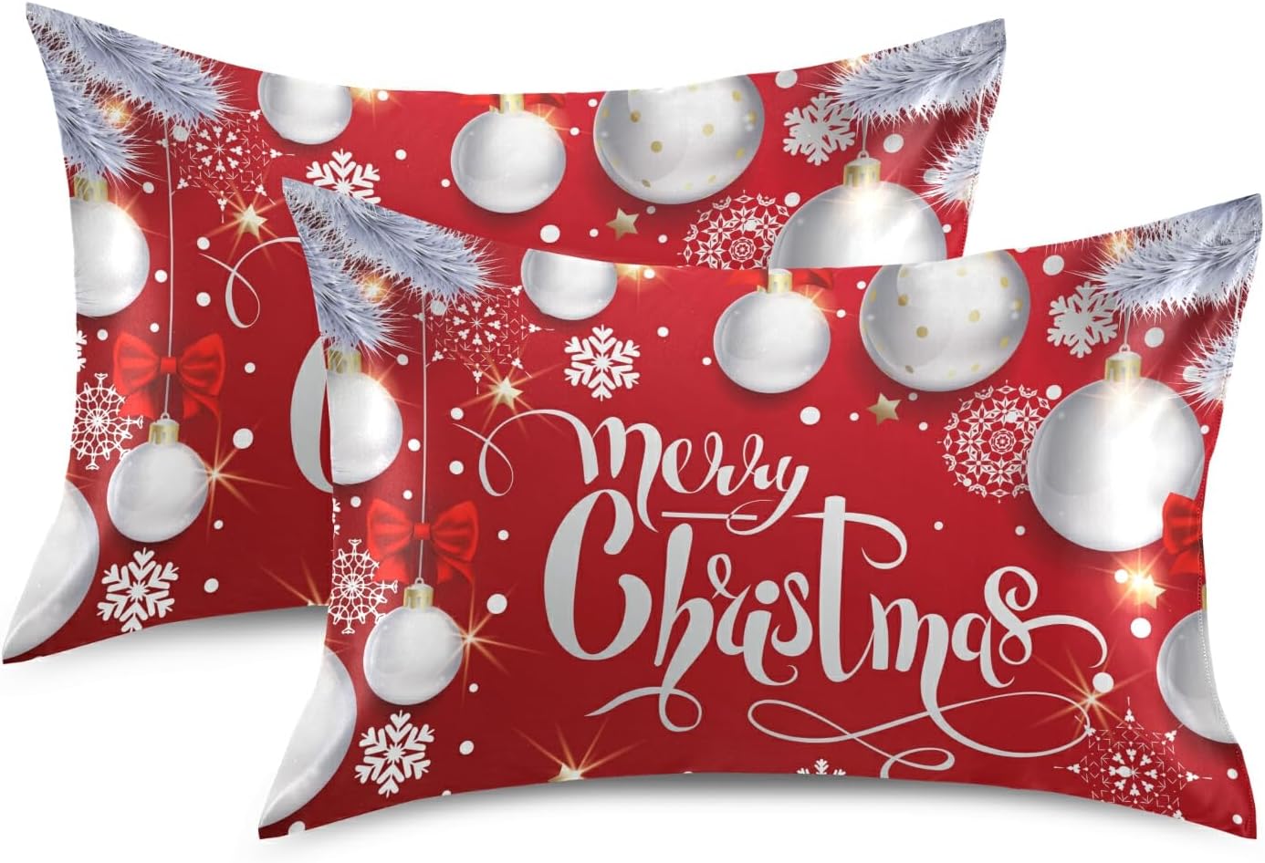 xigua Funda de almohada de satén con diseño de copos de nieve y árbol de Navidad, para el cabello y la piel, con cierre de sobre, funda de almohada