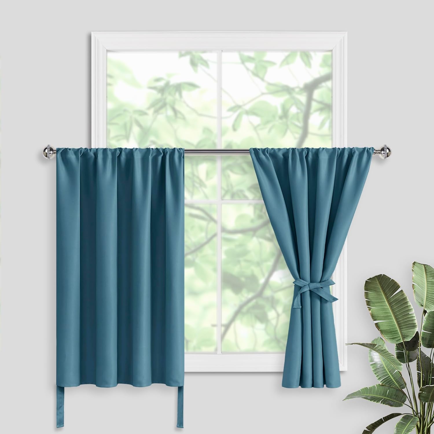 JIUZHEN Cortinas cortas con 2 alzapaños, cortinas con cenefa de 42 x 30 pulgadas para ventanas pequeñas, cortinas térmicas de oscurecimiento de