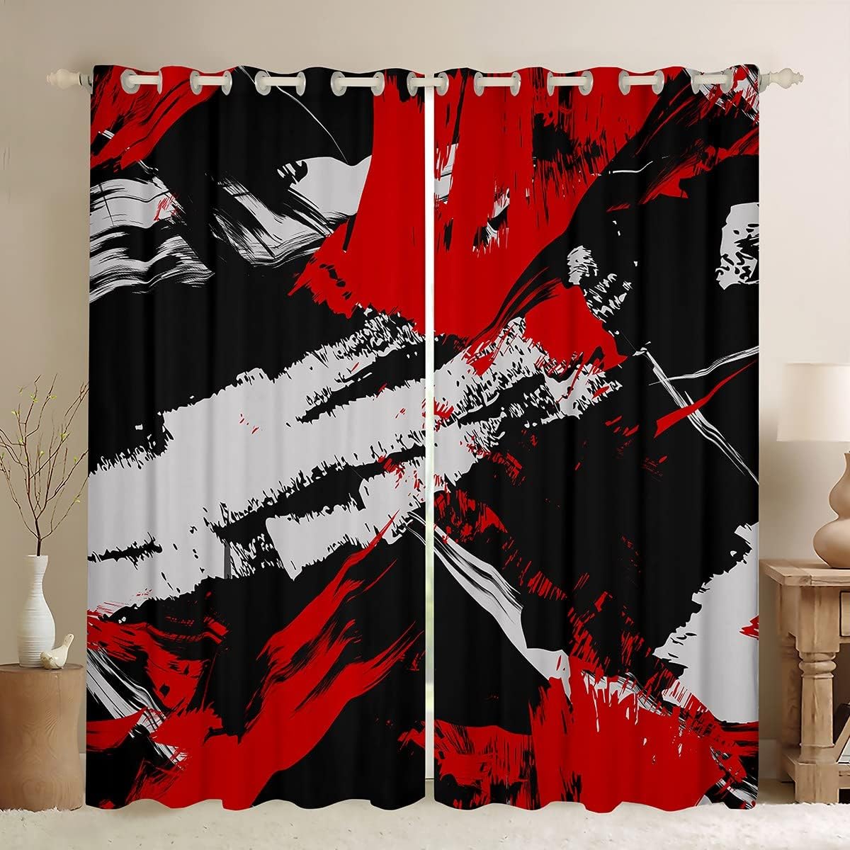 jejeloiu Cortinas geométricas abstractas de oscurecimiento para niños, cortinas geométricas para dormitorio, cortinas opacas modernas, ligeras, arte