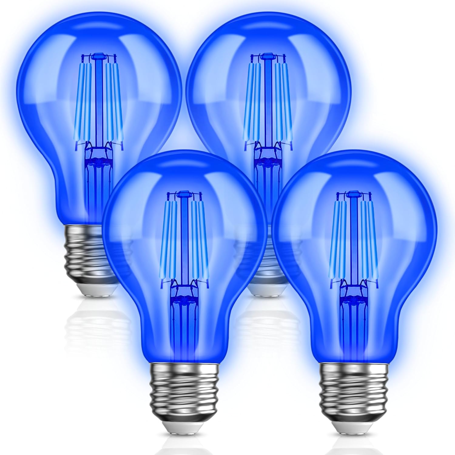 Bombillas azules, bombilla de filamento de vidrio azul, bombilla LED azul de 4 W, equivalente a 40 W, base E26, vidrio transparente, bombilla A19 de