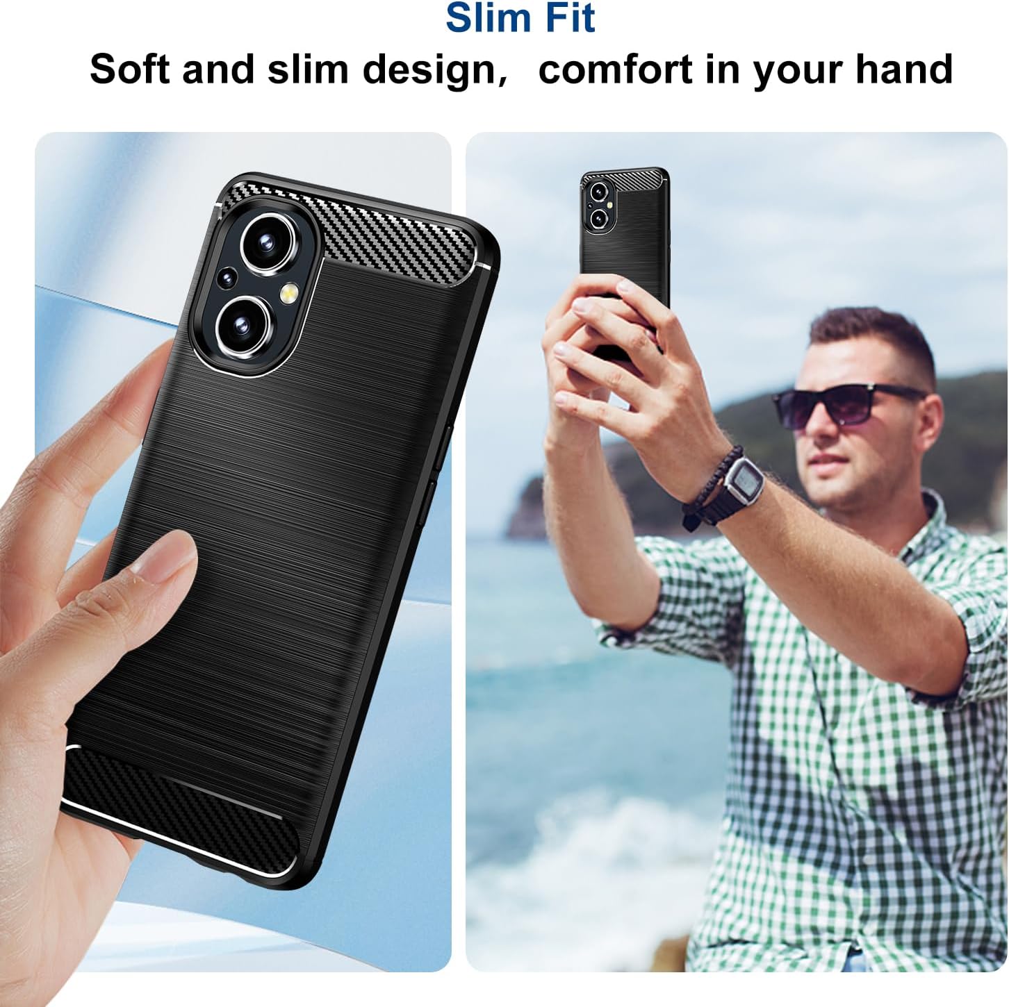 Funda compatible con OnePlus Nord N20 5GOppo A96 5GReno7 Z 5GReno8, funda de teléfono delgada con absorción de golpes, funda protectora de goma TPU