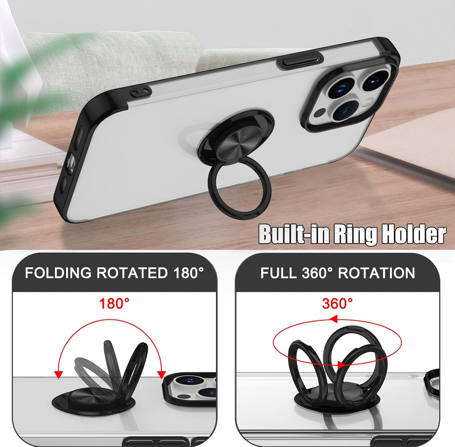 LONTECT Funda para iPhone 15 Pro Max a prueba de golpes, delgada, resistente a las caídas, cubierta protectora de cuerpo completo con soporte de