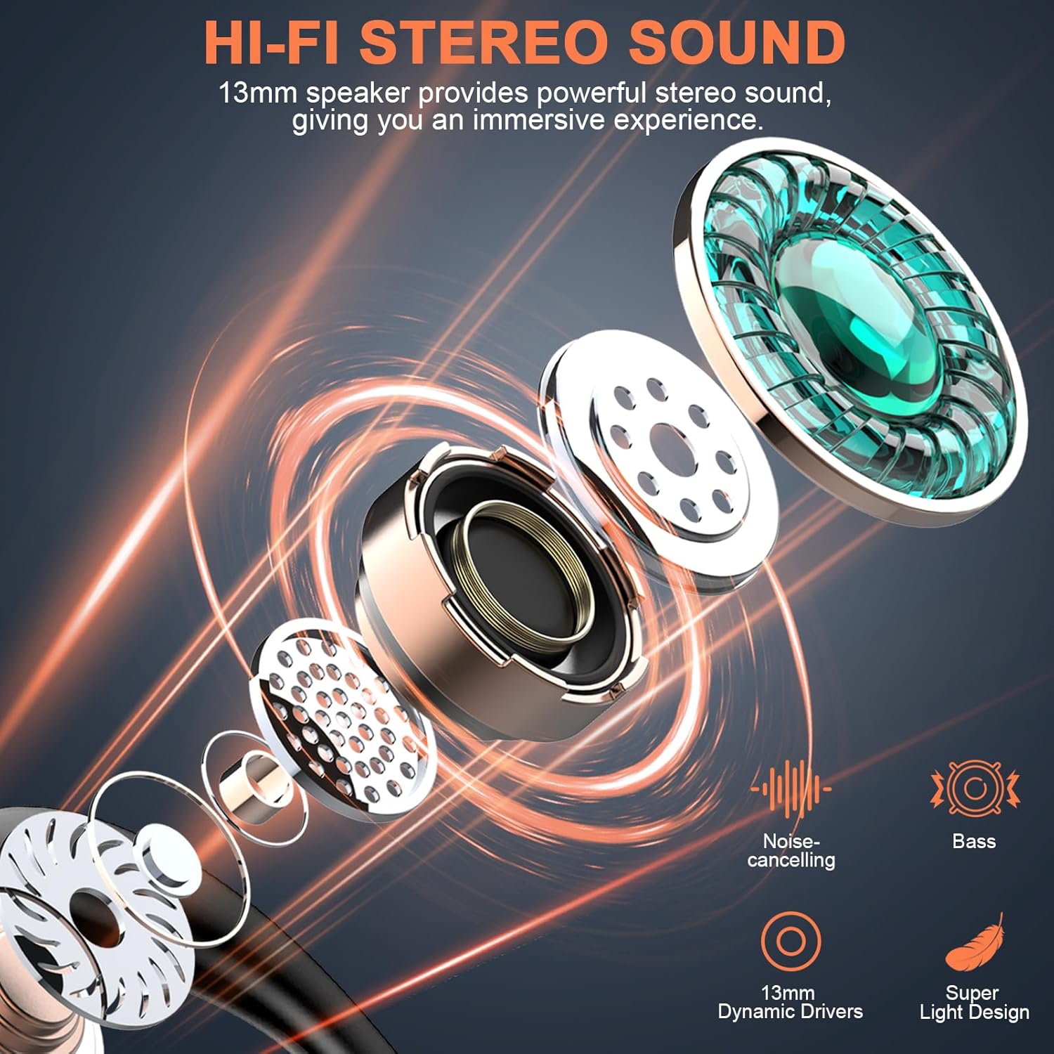 Auriculares inalámbricos Bluetooth 5.3 con graves estéreo, micrófono con cancelación de ruido ENC, llamada HD, auriculares sobre la oreja con