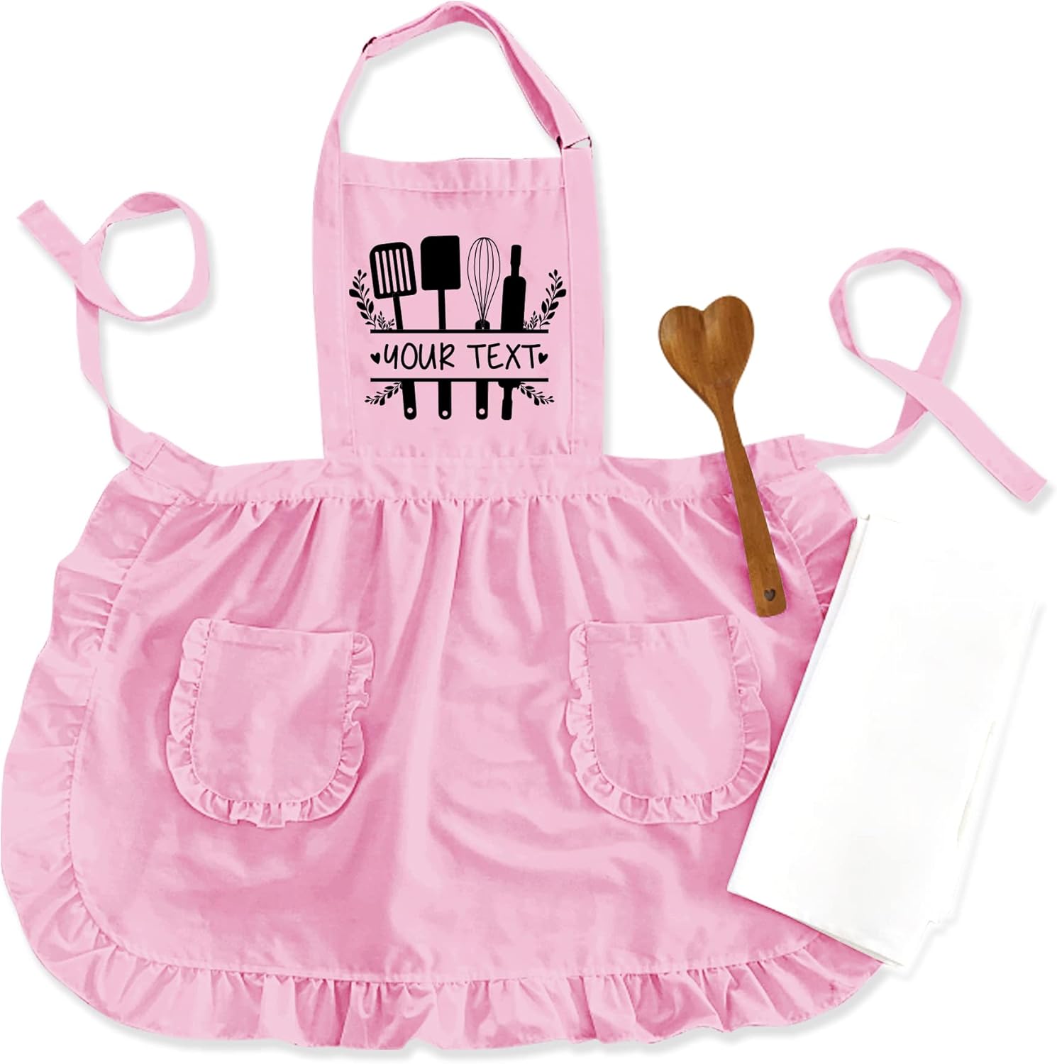 TEEAMORE Delantal con volantes personalizados para cocina, cocción, parrilla, limpieza, disfraz de criada, delantal retro con bolsillos