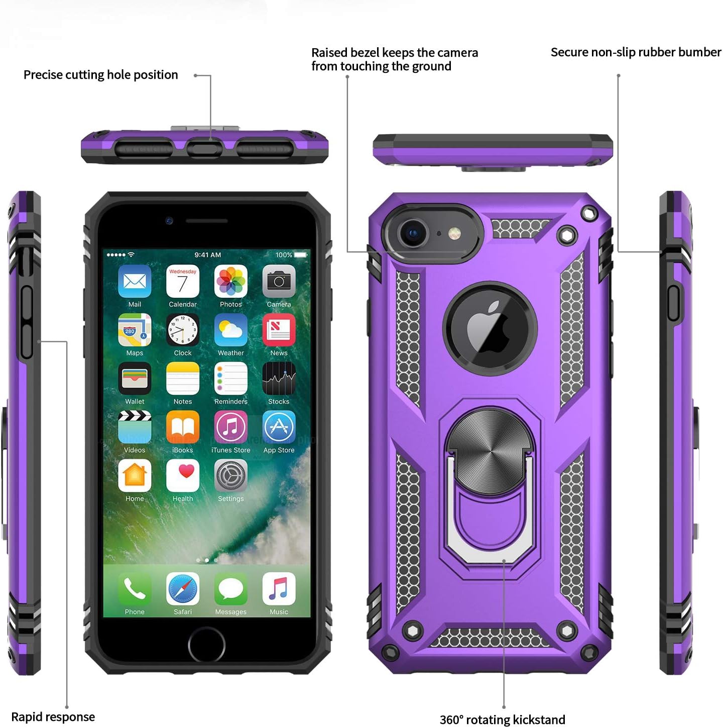 Funda LeYi para iPhone 6S6, funda para iPhone 7, funda para iPhone 8, armadura de grado militar de doble capa con soporte giratorio de 360 grados