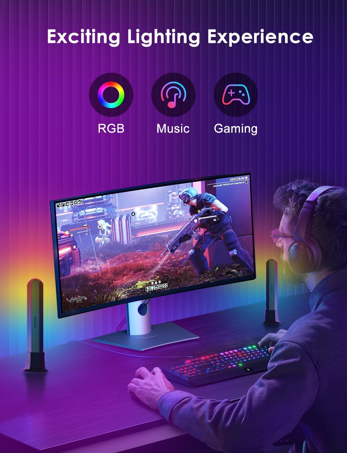 ZUUKOO LIGHT Smart LED Light Bar, RGB with 19 Dynamic Modes and Music Sync Modes, TV LED Backlight, Mood Lighting, USB Ambient Lighting for Gaming,