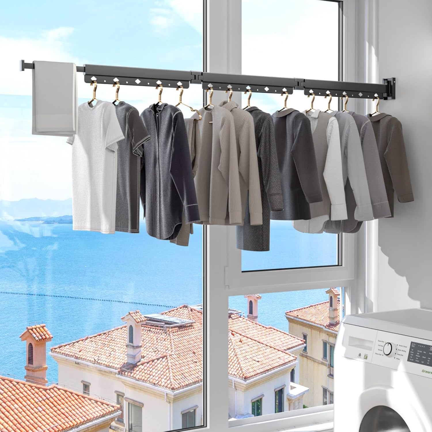 Tendedero de secado de ropa, tendedero de pared para colgar ropa, estante retráctil de secado de ropa, espacio grueso de aluminio plegable, para