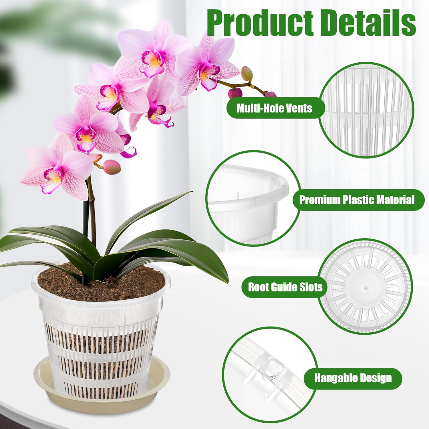 Zhehao 30 macetas de orquídeas con agujeros y platillos, macetas de plástico transparente para trasplantar, maceta de plástico transpirable para