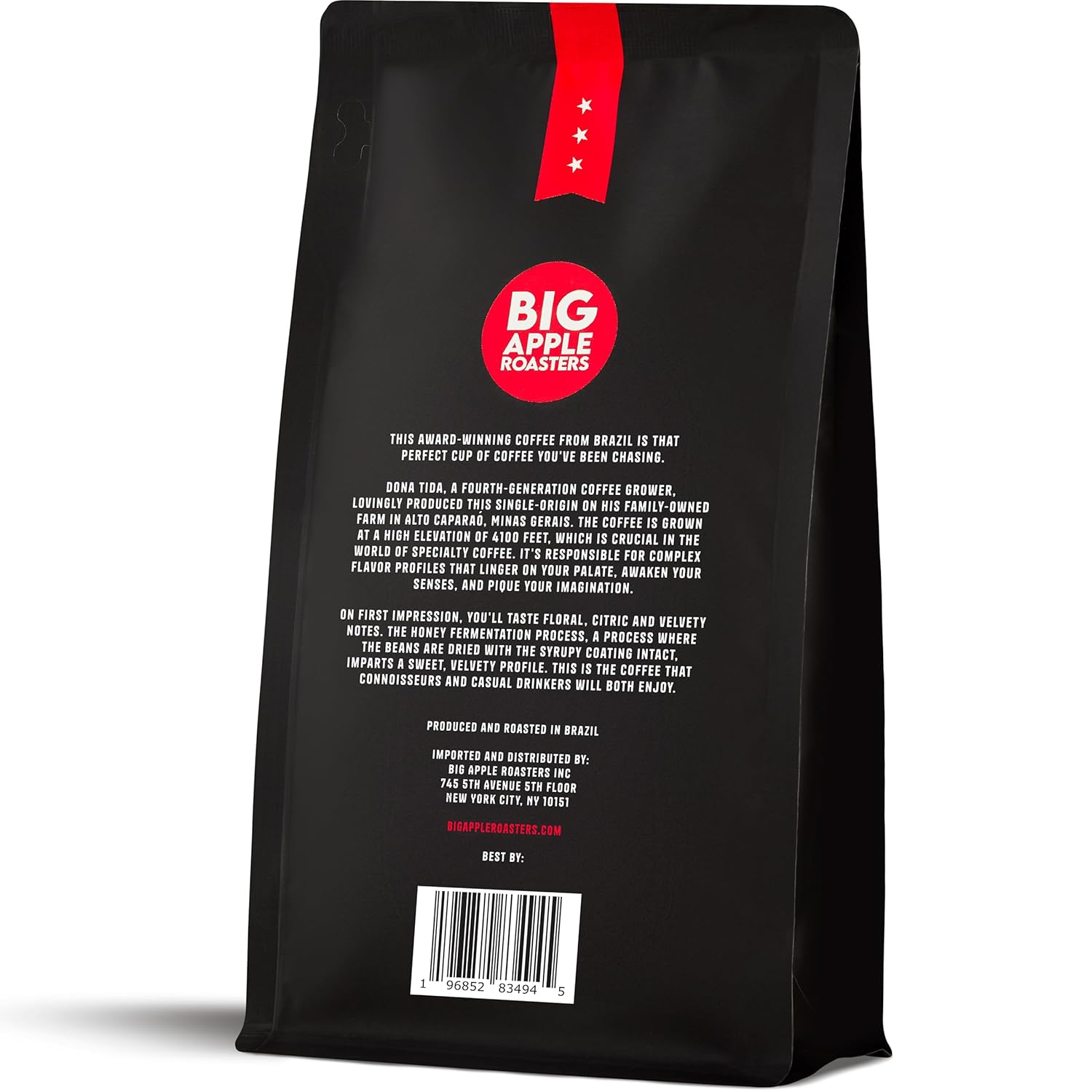 Big Apple Roasters 88+ Café especial galardonado  Café bajo en ácido  Grano entero  Café brasileño  Tostado ligero medio  Peso neto 8.8 onzas