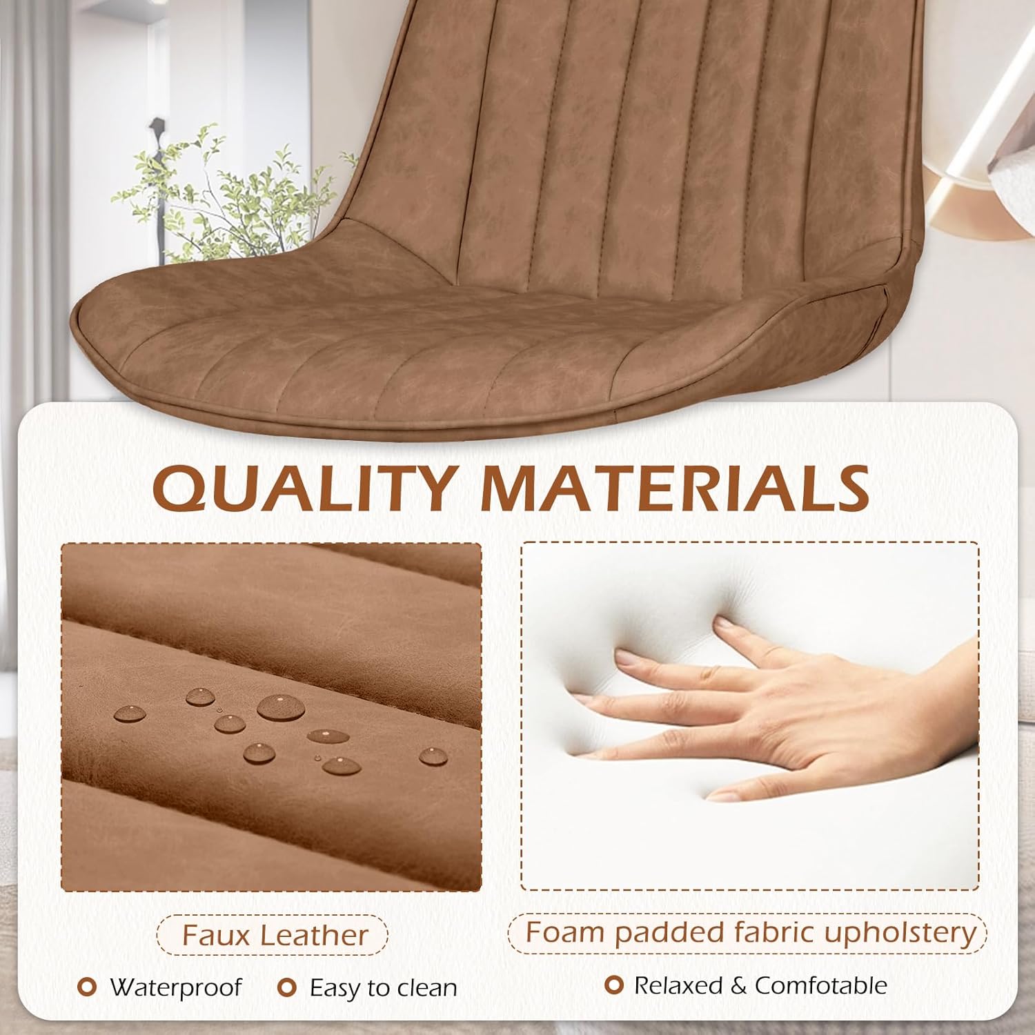 AVAWING Juego de 4 sillas de comedor, modernas de mediados de siglo, sillas de comedor de ocio sin brazos, silla tapizada de piel sintética con