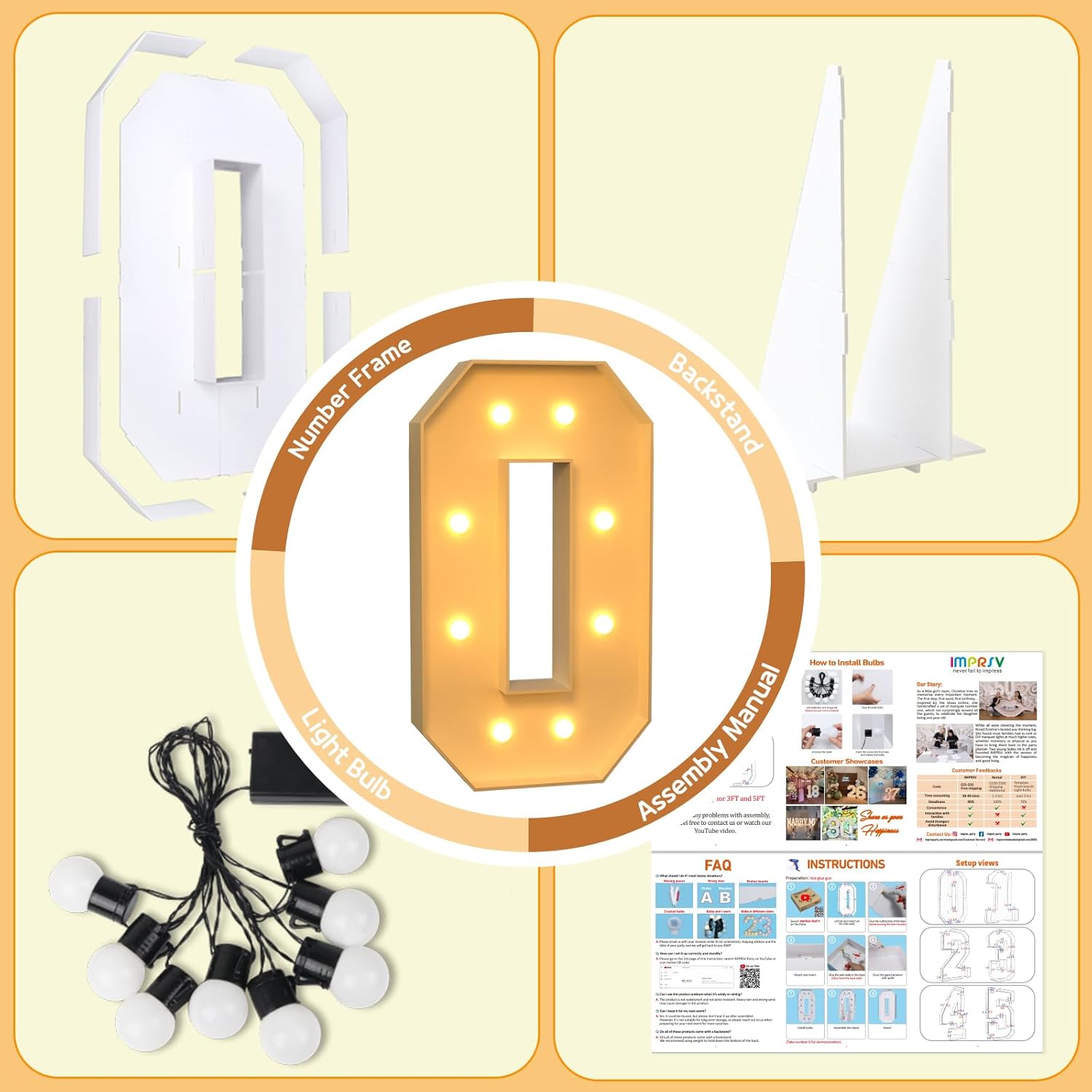 imprsv Números iluminados de marquesina de 3 pies, números de marquesina para decoraciones de cumpleaños de 10 y 30 años, decoración de fiesta de