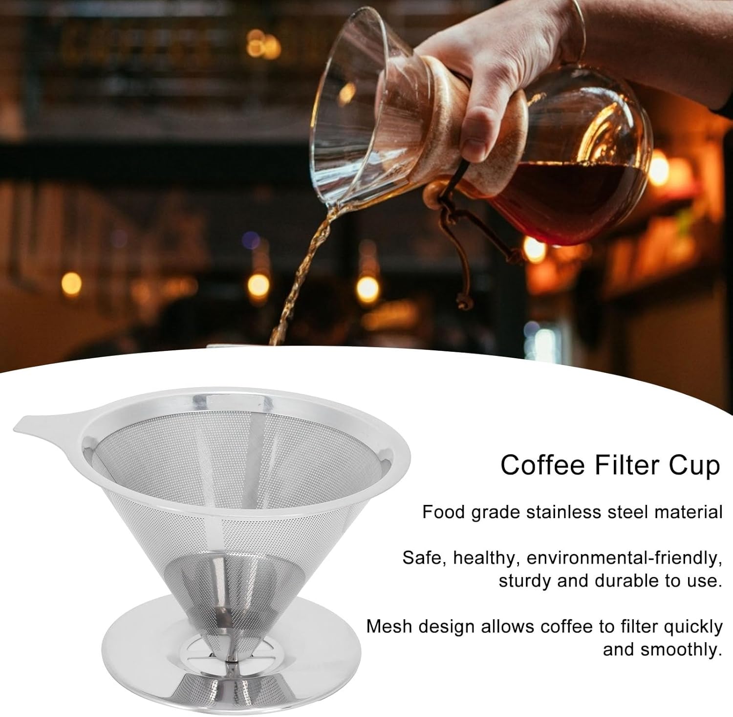 Filtro de café, accesorios de embudo, filtro de acero inoxidable, malla fina, taza de metal, filtro de alimentos filtrados para café, filtros