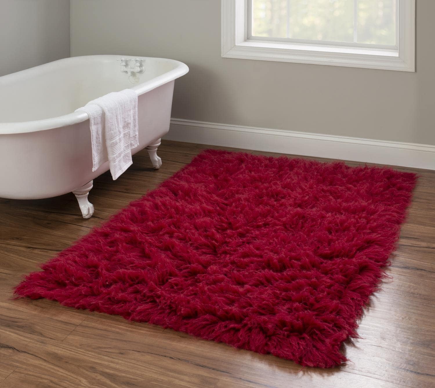 Linon Alfombra de lana roja retro de 49.38 oz, 3 pies 6 pulgadas x 5 pies 6 pulgadas, 4 x 6 pies