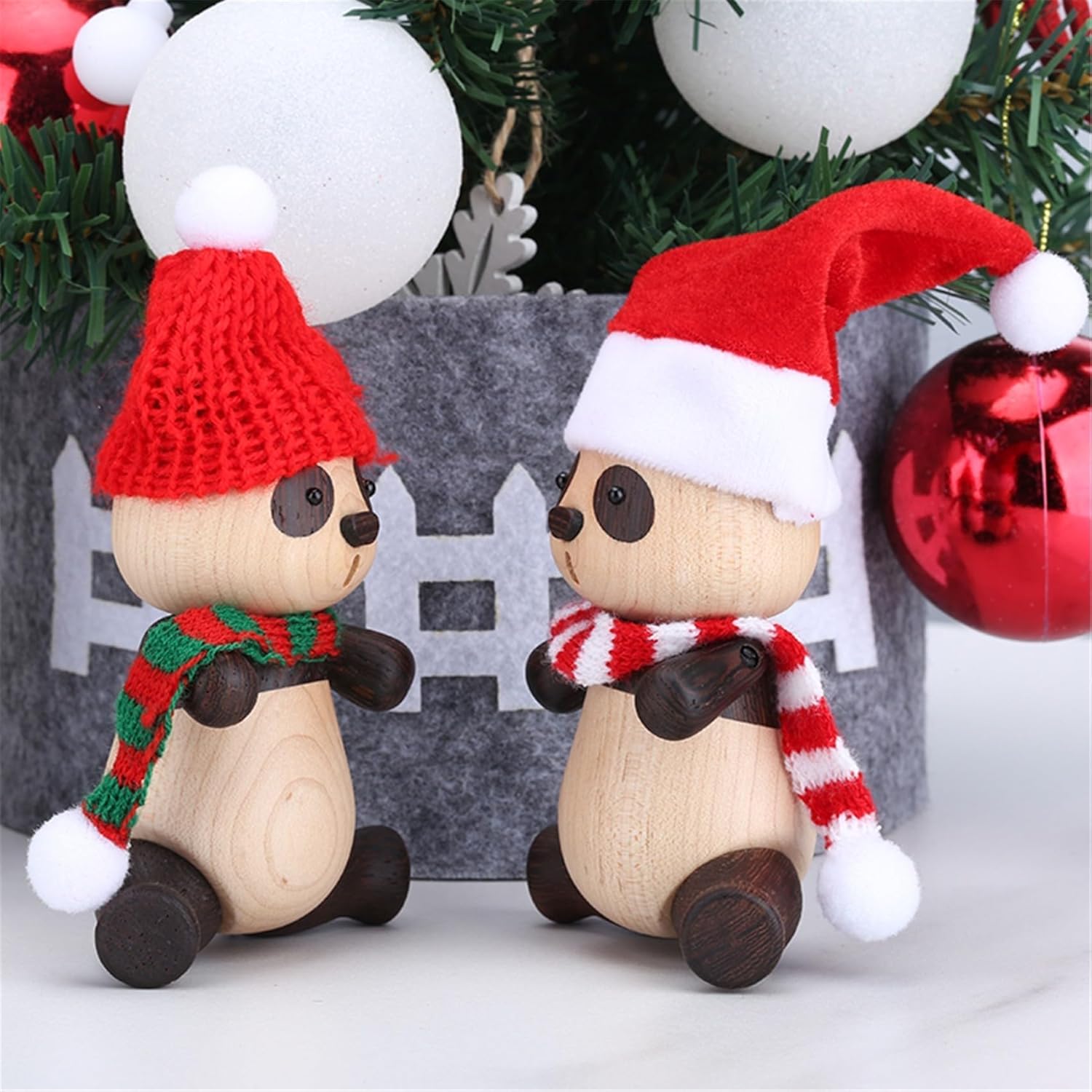 suruim Adorable estatua de panda de madera maciza creativa linda muñeca de panda de madera maciza, adornos encantadores y modernos para joyas,