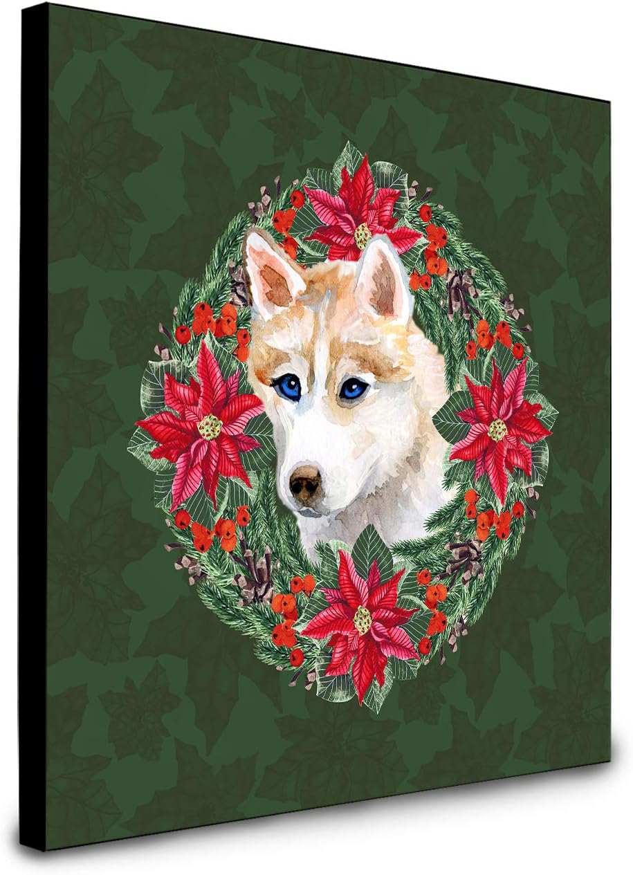 Caroline’s Treasures Guirnalda de flores de pascua siberiana Husky – Panel decorativo de pared, multicolor