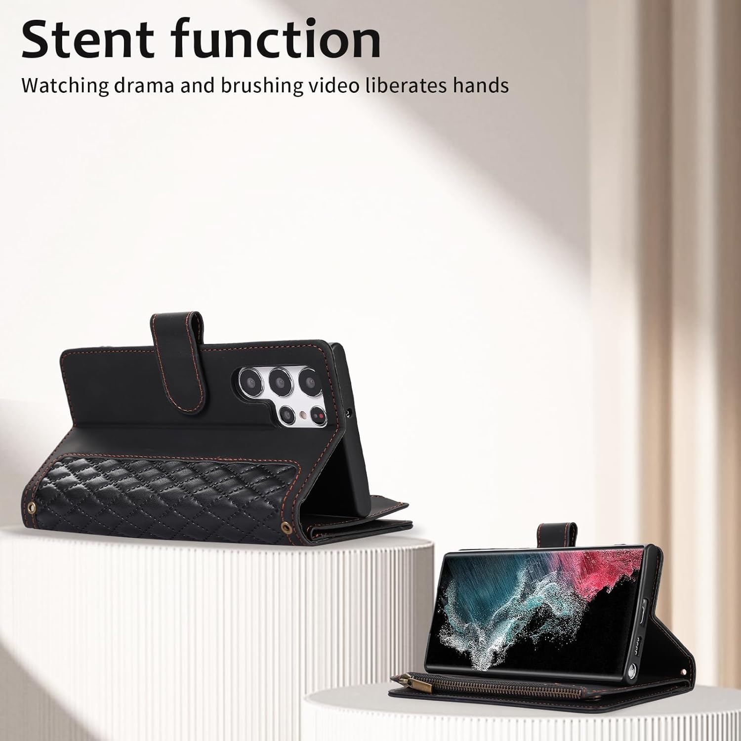 Asuwish Funda de teléfono para Samsung Galaxy S23 Ultra 5G Funda tipo cartera con protector de pantalla de vidrio templado y correa para la muñeca