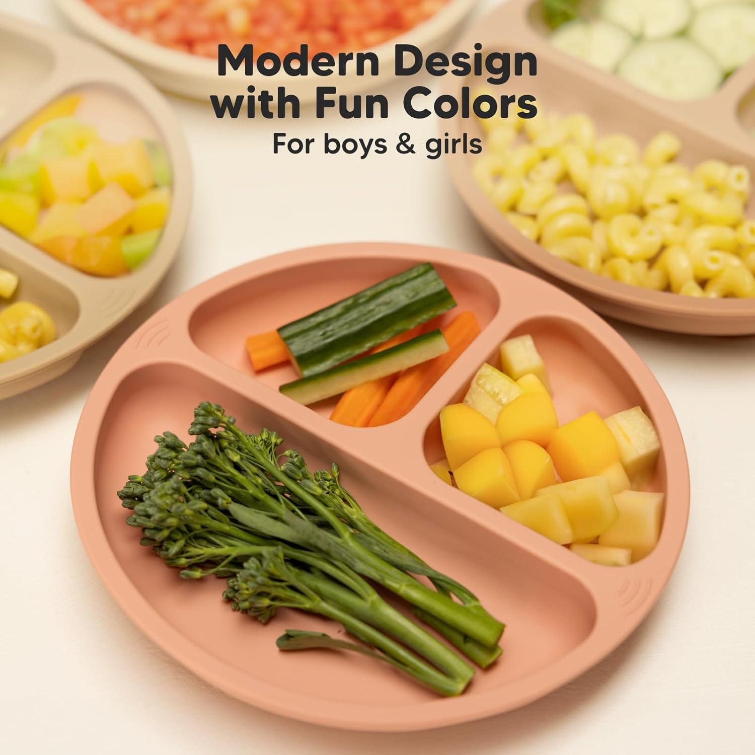 KeaBabies Placas de succión para bebé, niños pequeños, paquete de 3 platos 100% de silicona para niños, platos divididos para bebés con succión,