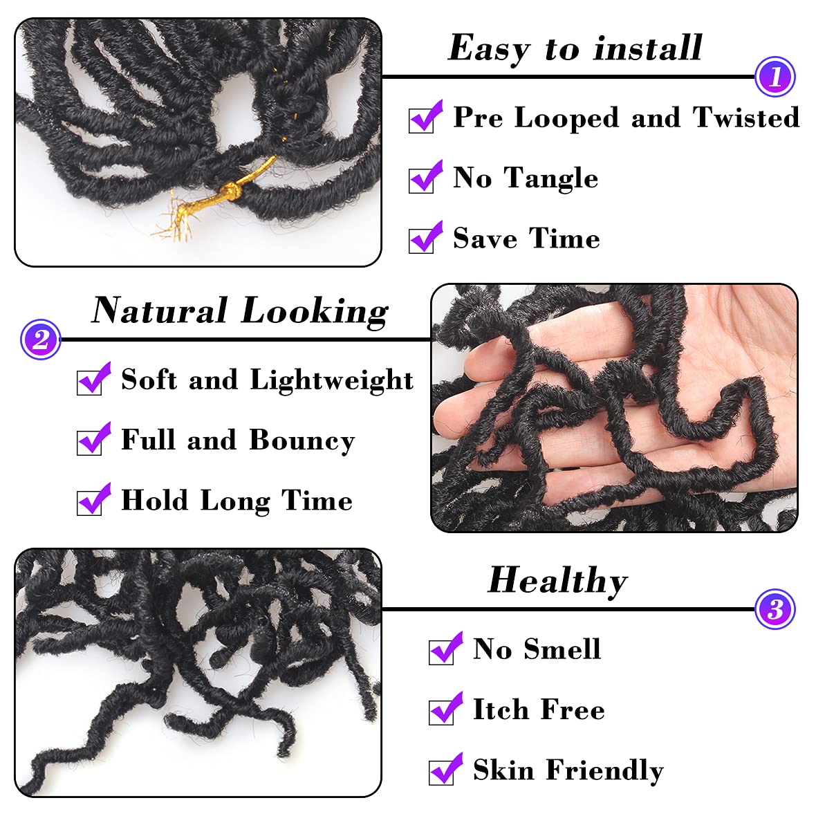 Leeven Rastas de ganchillo sintéticas suaves de 30 pulgadas, 7 paquetes de trenzas de ganchillo color negro natural, estilo bohemio, extensiones de