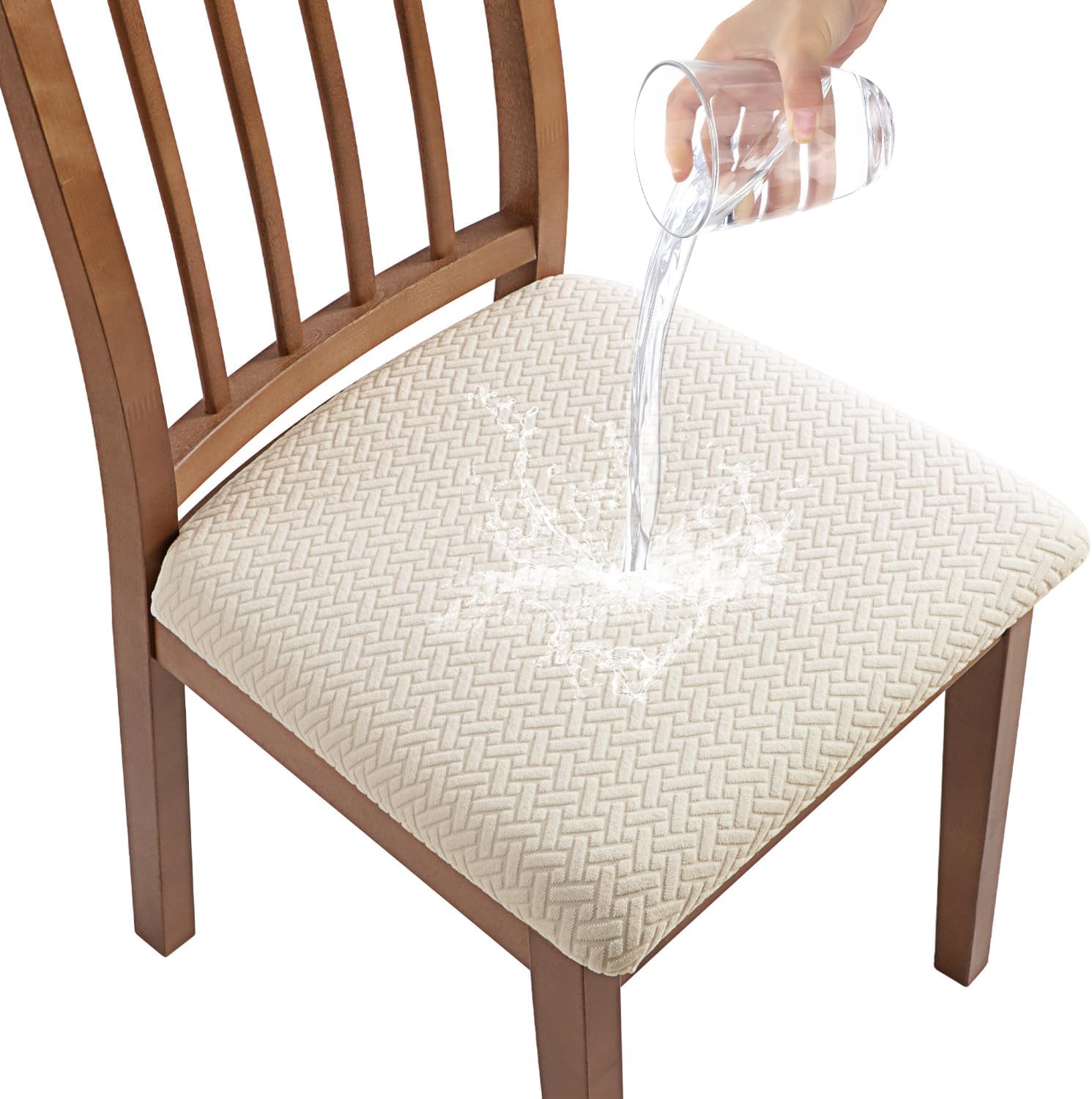 Juego de 4 fundas elásticas para sillas de comedor, color blanco, impermeables, extraíbles y lavables, para hotel, restaurante, color beige