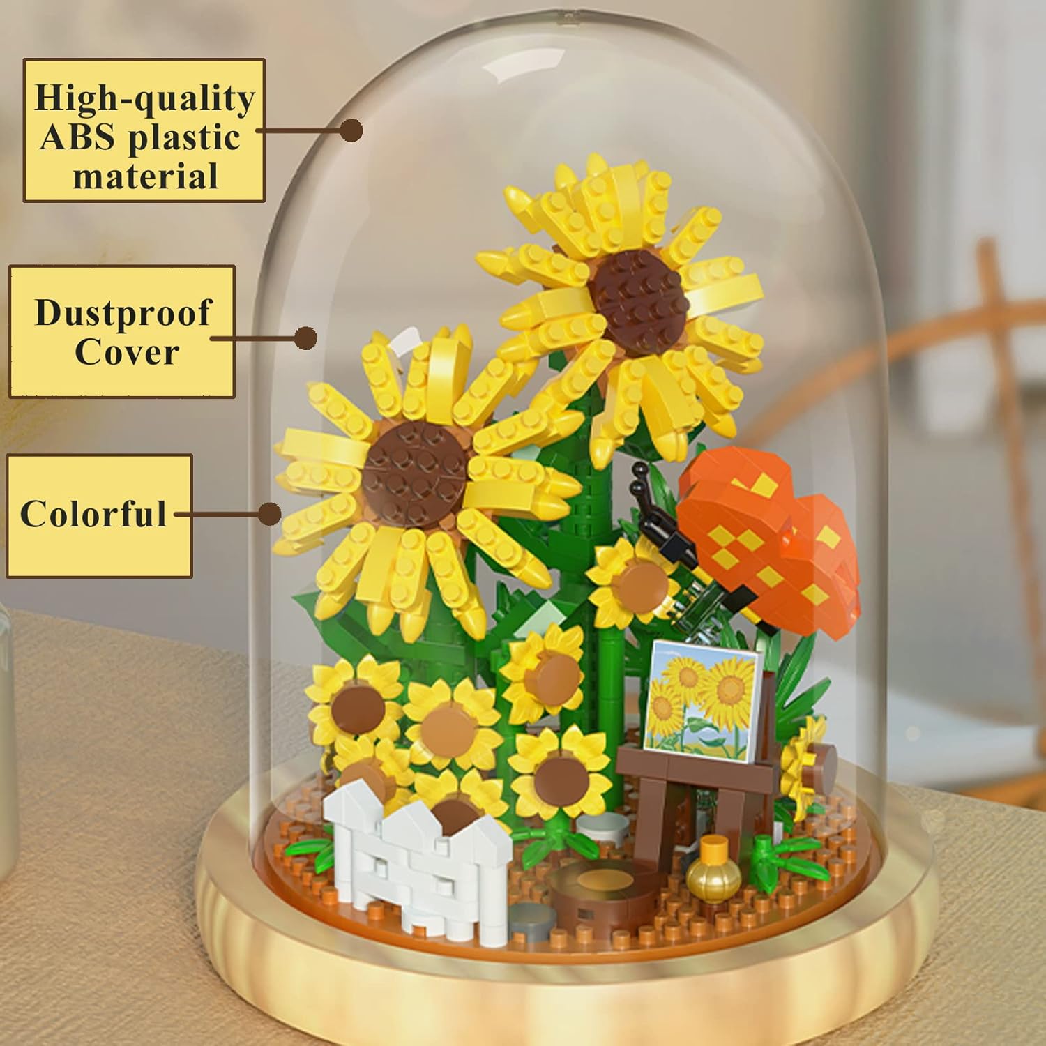 OLTLYUNH Juego de bloques de construcción de ramo de flores, mini ladrillos artificiales, colección botánica de girasol, juego de amigos de árbol