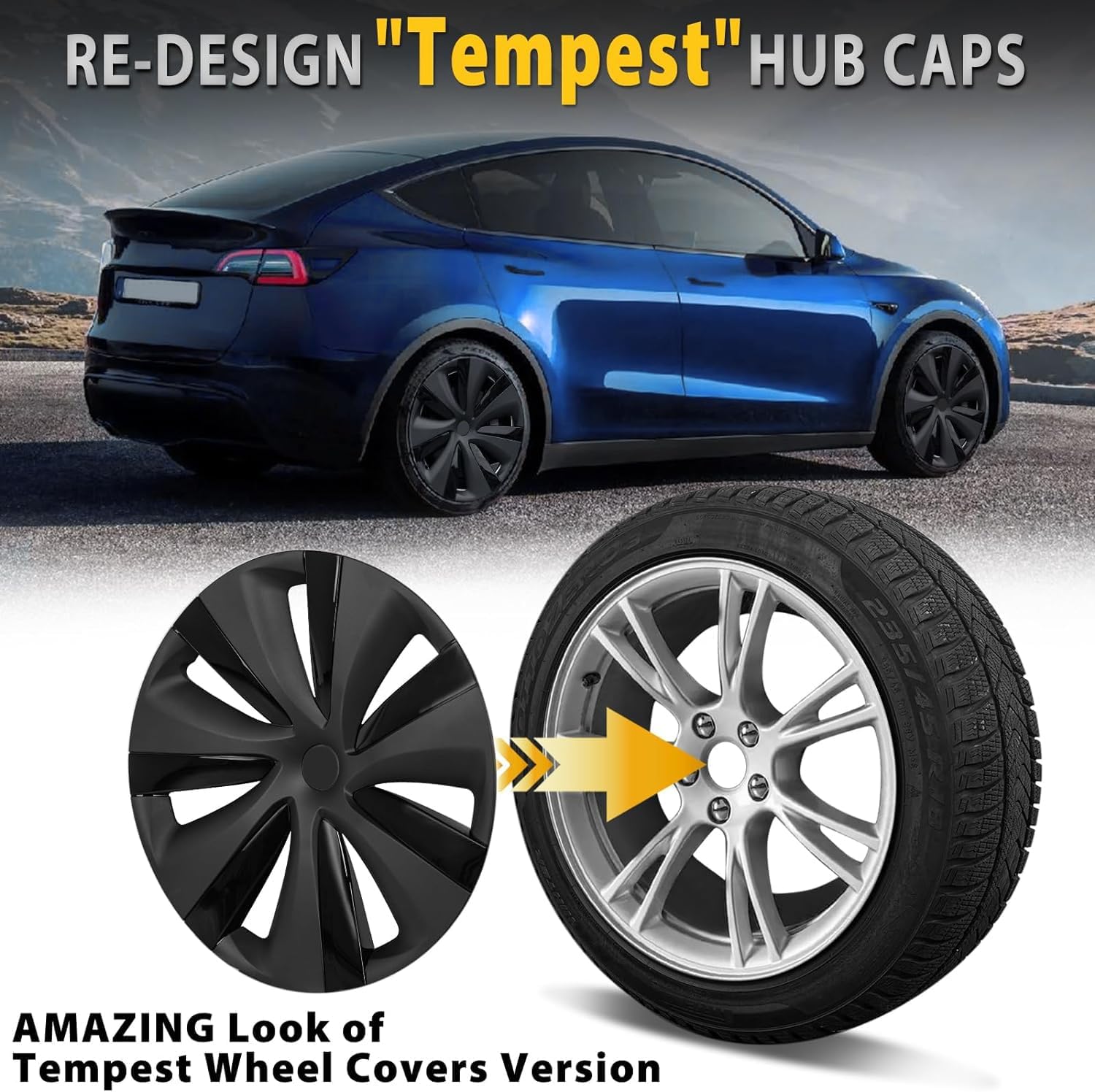Klutchtech Tapacubos modelo Y 2020-2023  19 pulgadas, fundas de rueda Gemini, tapas de rueda de 19 pulgadas, tapas de cubo de rueda Tempest de