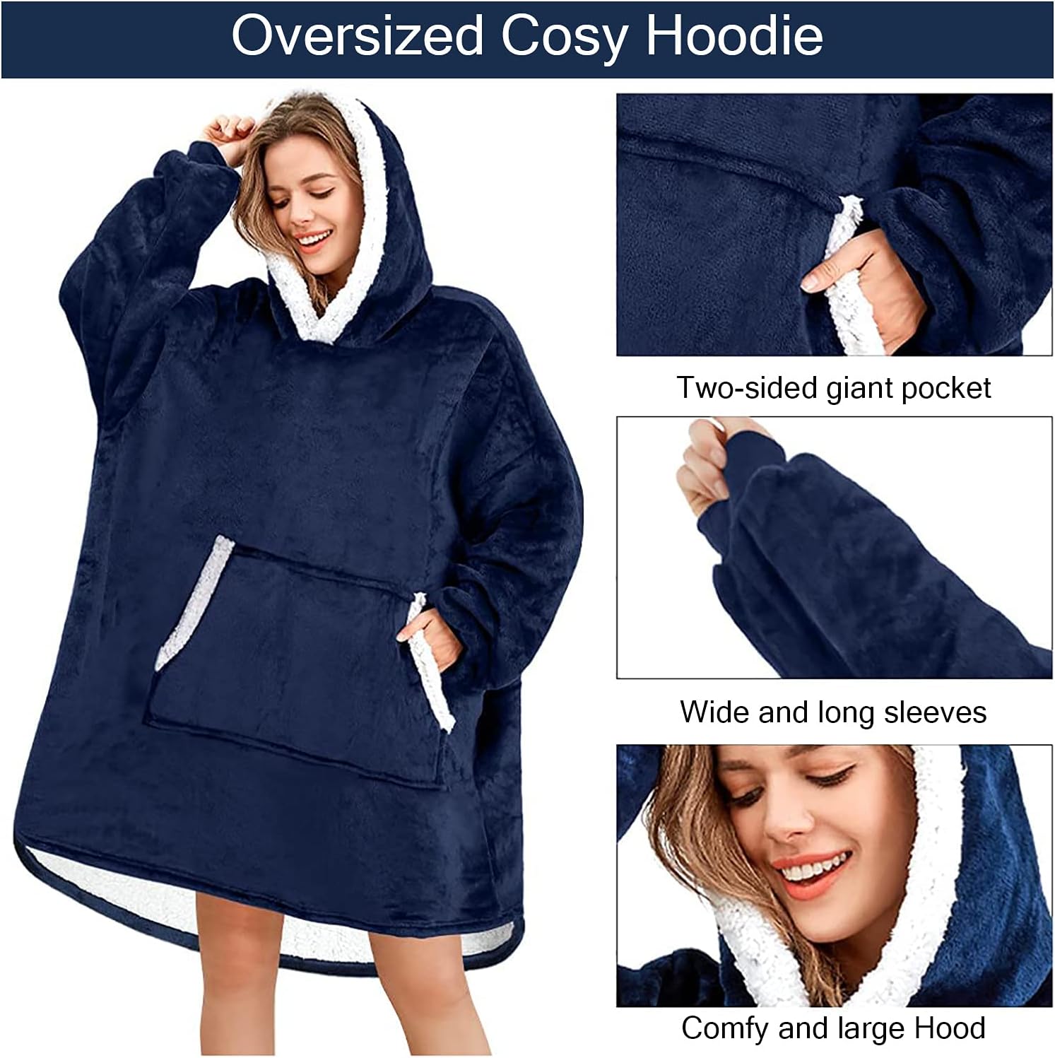 Sudadera con capucha para mujeres y hombres, cálida sudadera con capucha de franela en blanco cómoda manta de felpa con capucha, talla única