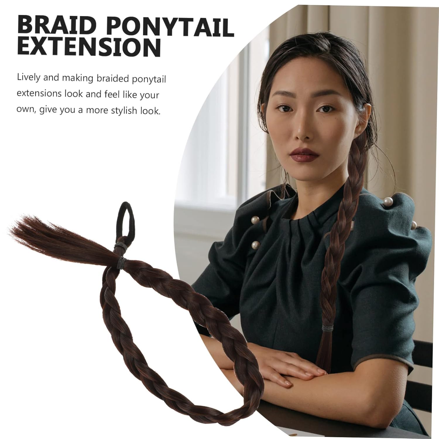 minkissy 5 piezas de cola de caballo falsa trenzada recta extensión de cola de caballo para mujeres, cola de caballo para mujeres negras, peluca de